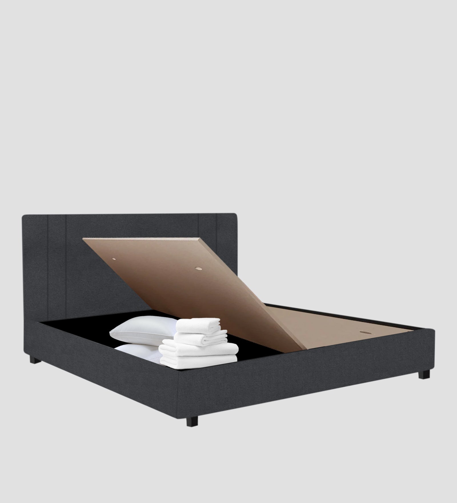 Asyra Velvet Queen Size Bed in Davy Grey Colour With Box Storage - Febonic Living