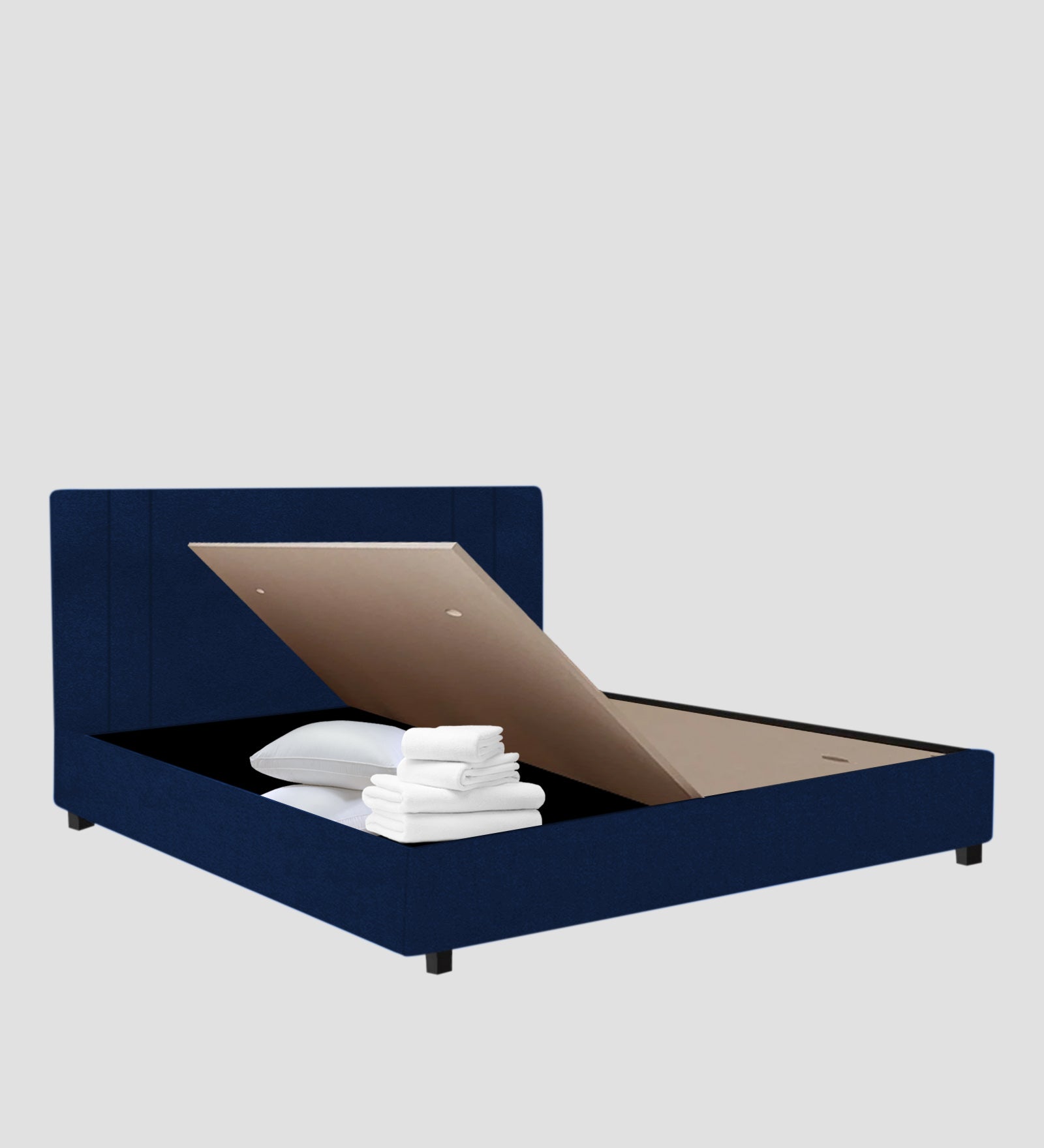 Asyra Velvet Upholstered King Size Bed In Imperial Blue Colour With Box Storage - Febonic Living