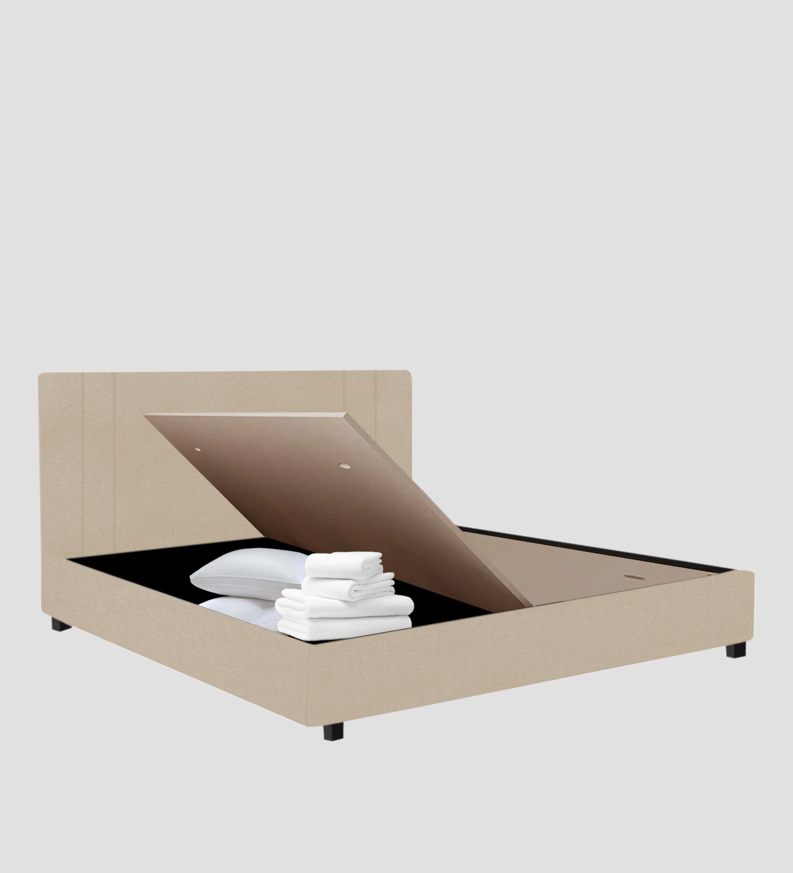 Asyra Velvet Upholstered King Size Bed In Cream Beige Colour With Box Storage - Febonic Living