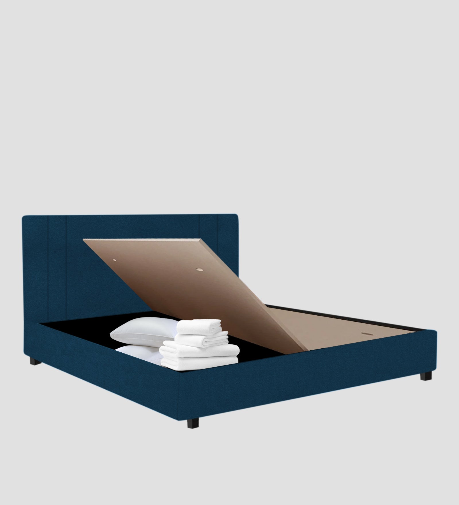 Asyra Velvet Queen Size Bed in Azure Blue Colour With Box Storage - Febonic Living