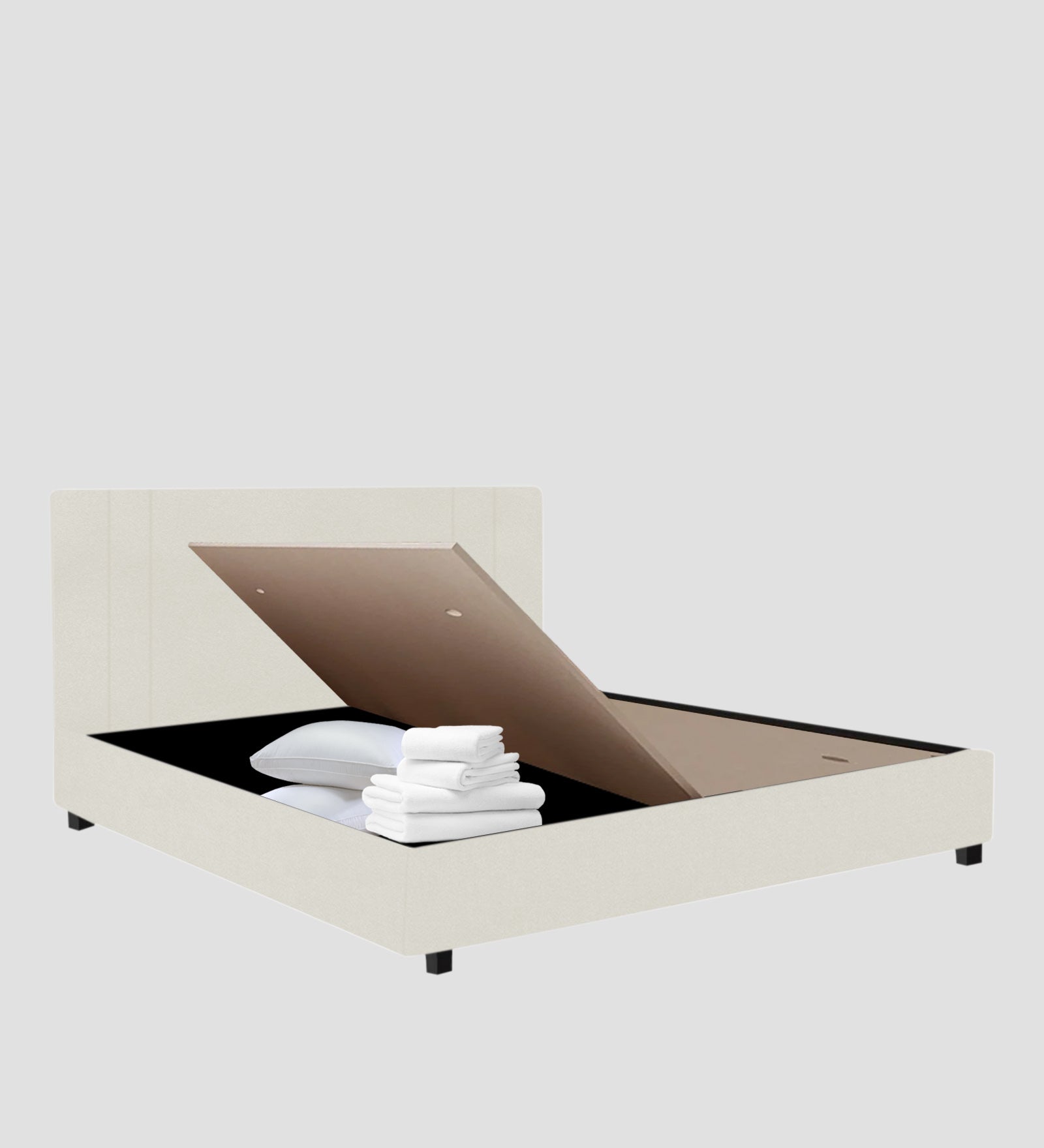 Asyra Velvet Upholstered King Size Bed In Warm White Colour With Box Storage - Febonic Living