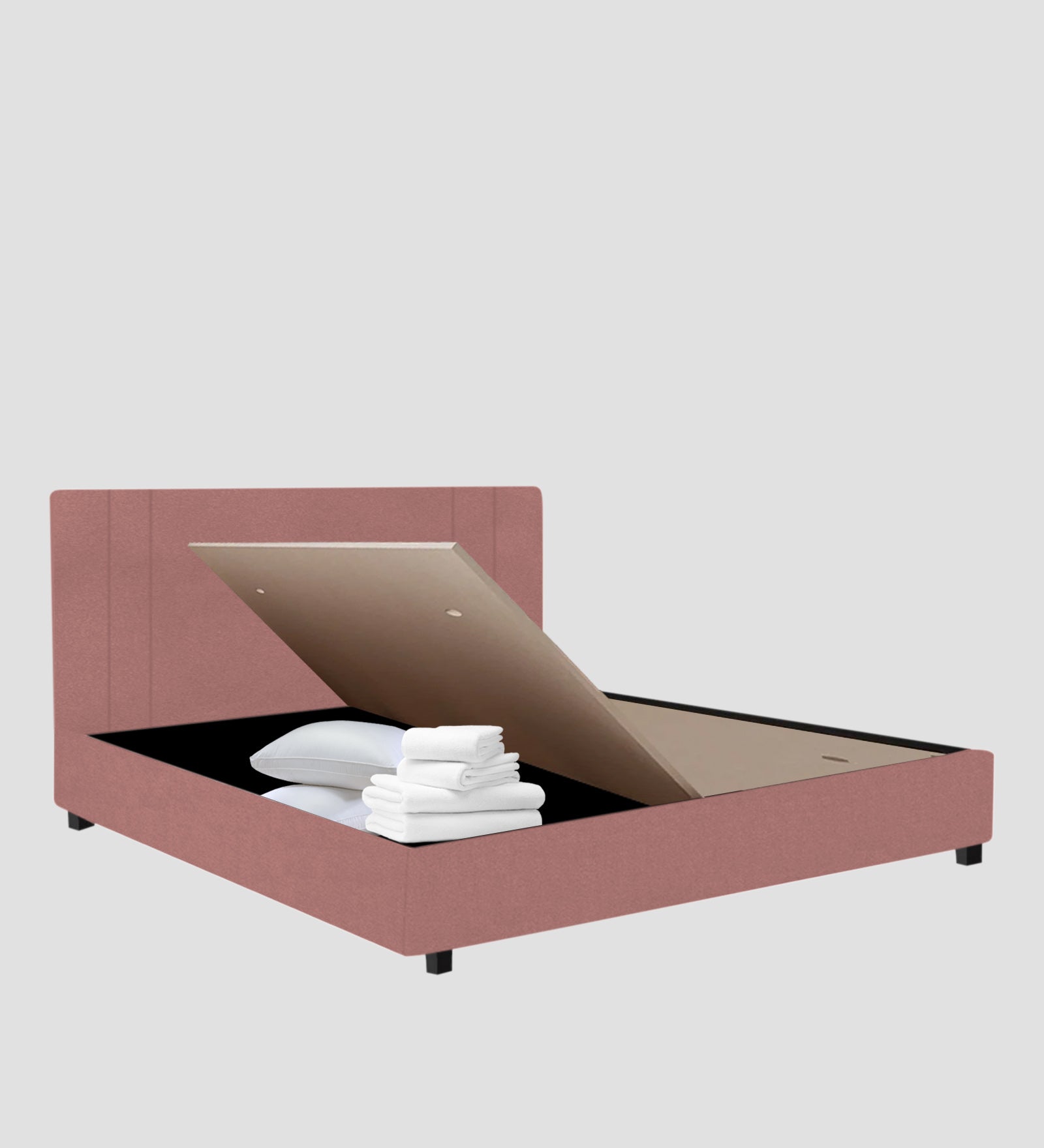 Asyra Velvet Queen Size Bed in Blush Pink Colour With Box Storage - Febonic Living