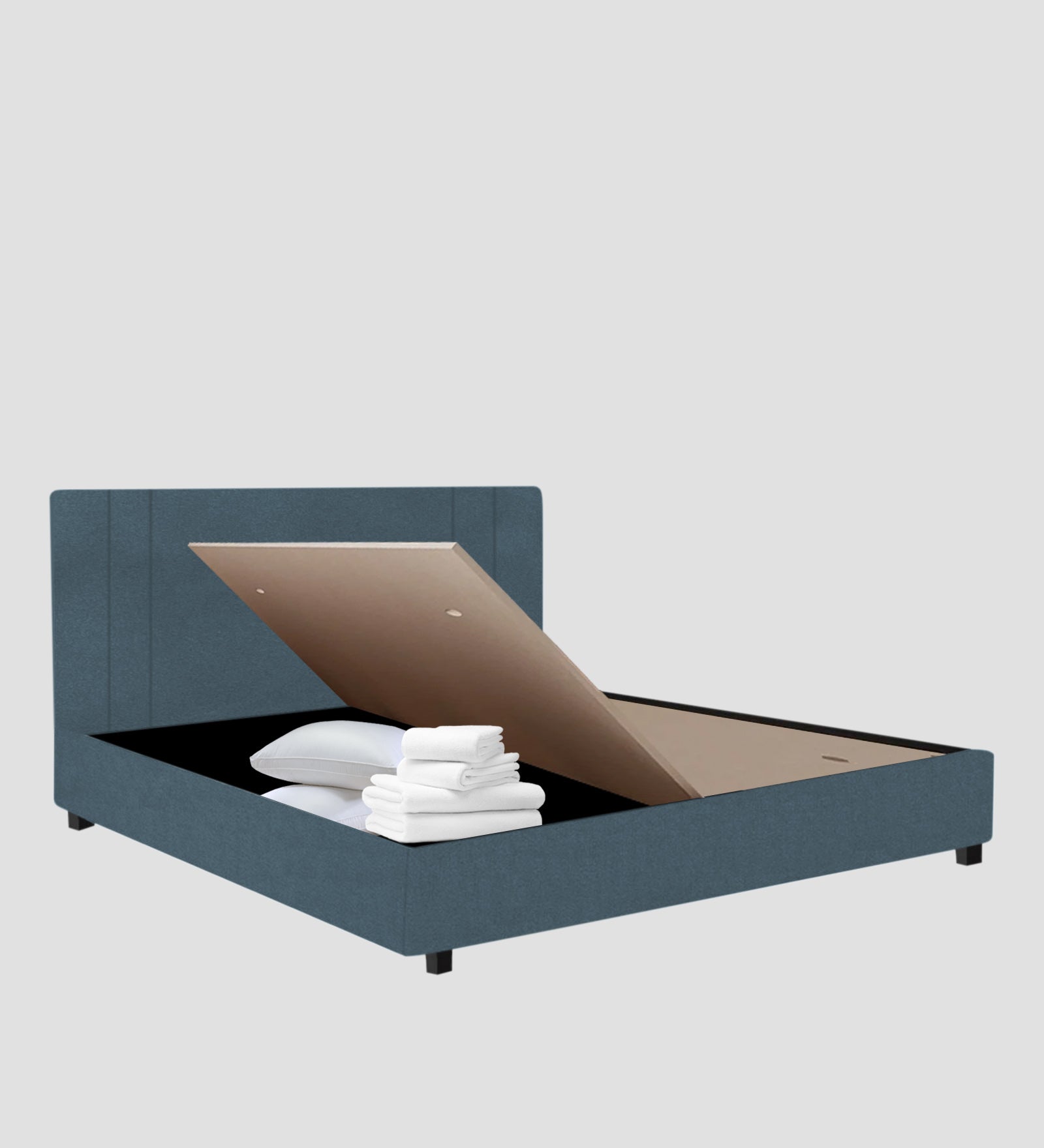 Asyra Velvet Upholstered King Size Bed In Oxford Blue Colour With Box Storage - Febonic Living