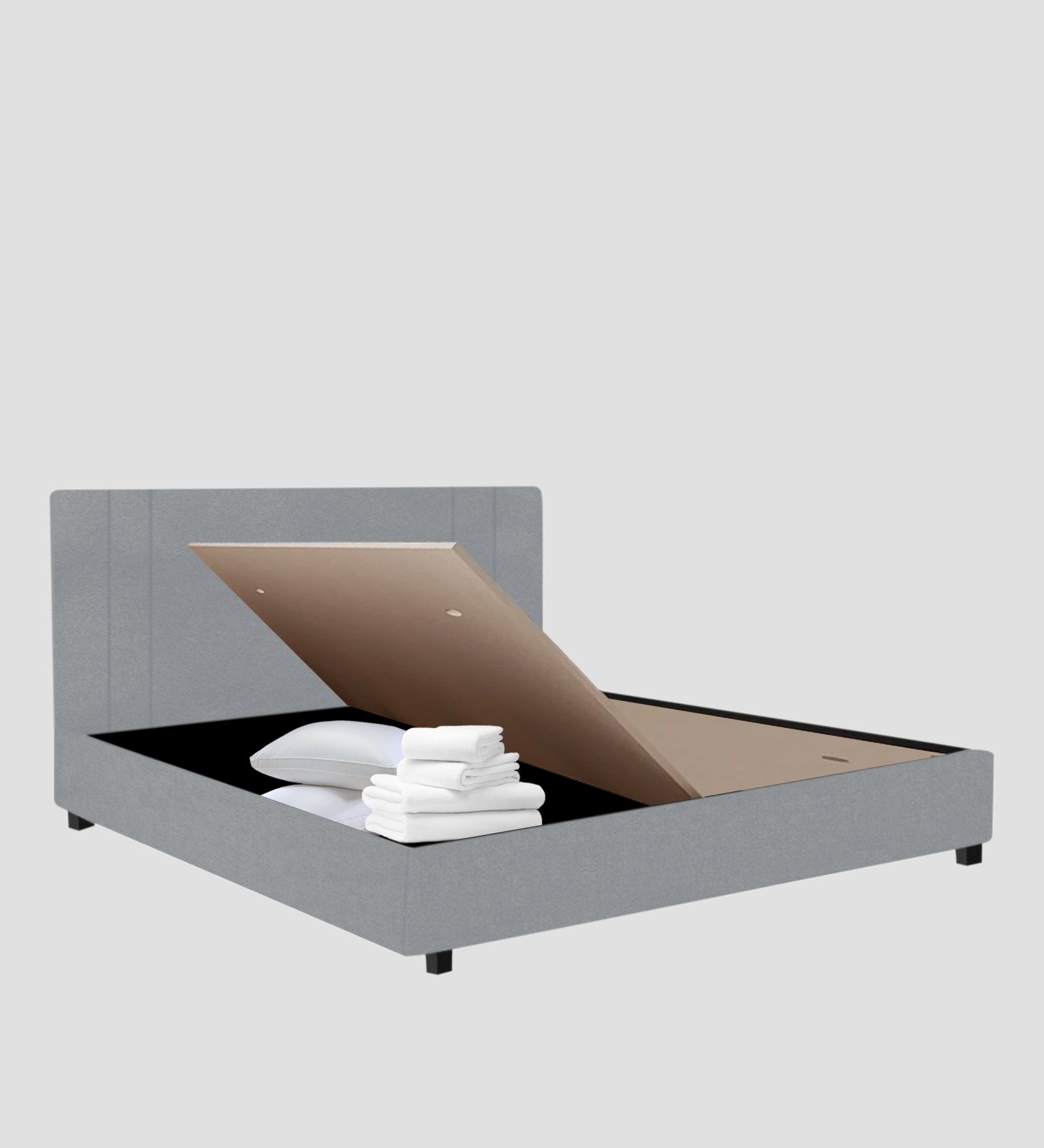 Asyra Velvet Queen Size Bed in Concrete Grey Colour With Box Storage - Febonic Living