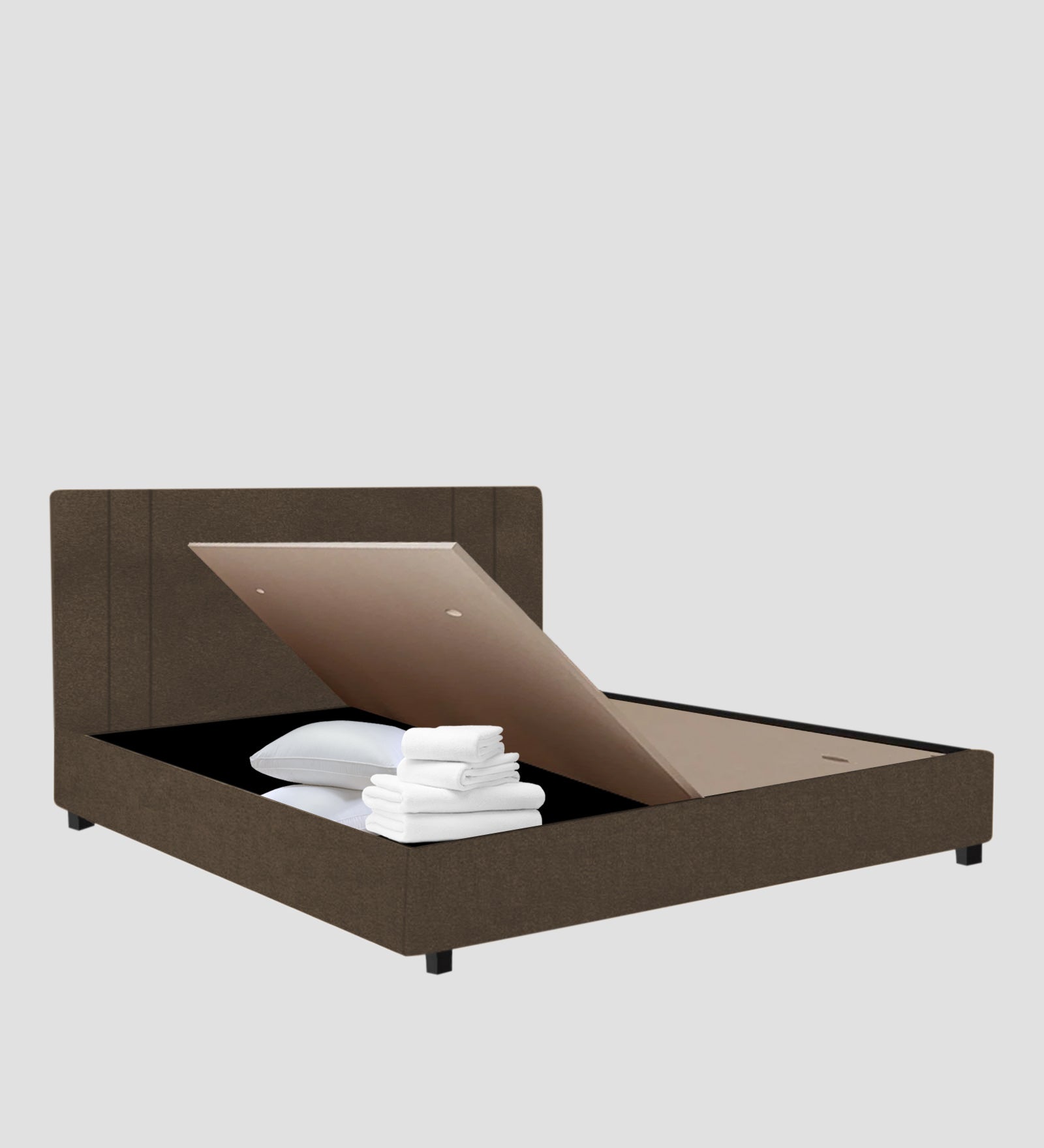 Asyra Velvet Upholstered King Size Bed In Shade Brown Colour With Box Storage - Febonic Living