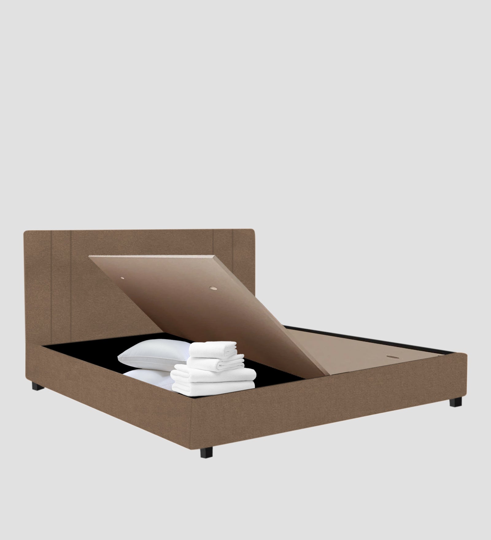 Asyra Velvet Upholstered King Size Bed In Mocha Mouse Colour With Box Storage - Febonic Living