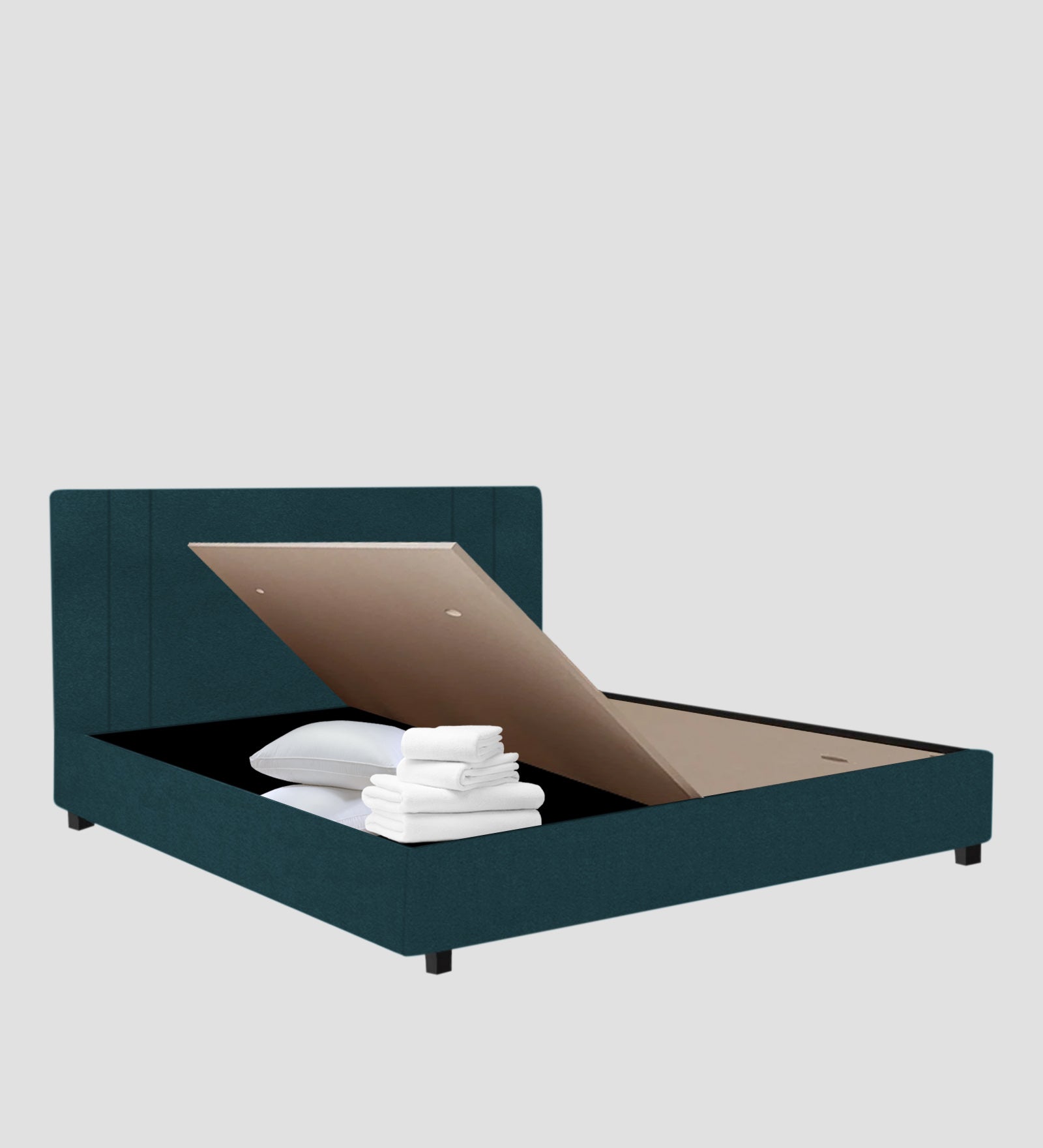 Asyra Velvet Upholstered King Size Bed In Arabian Green Colour With Box Storage - Febonic Living