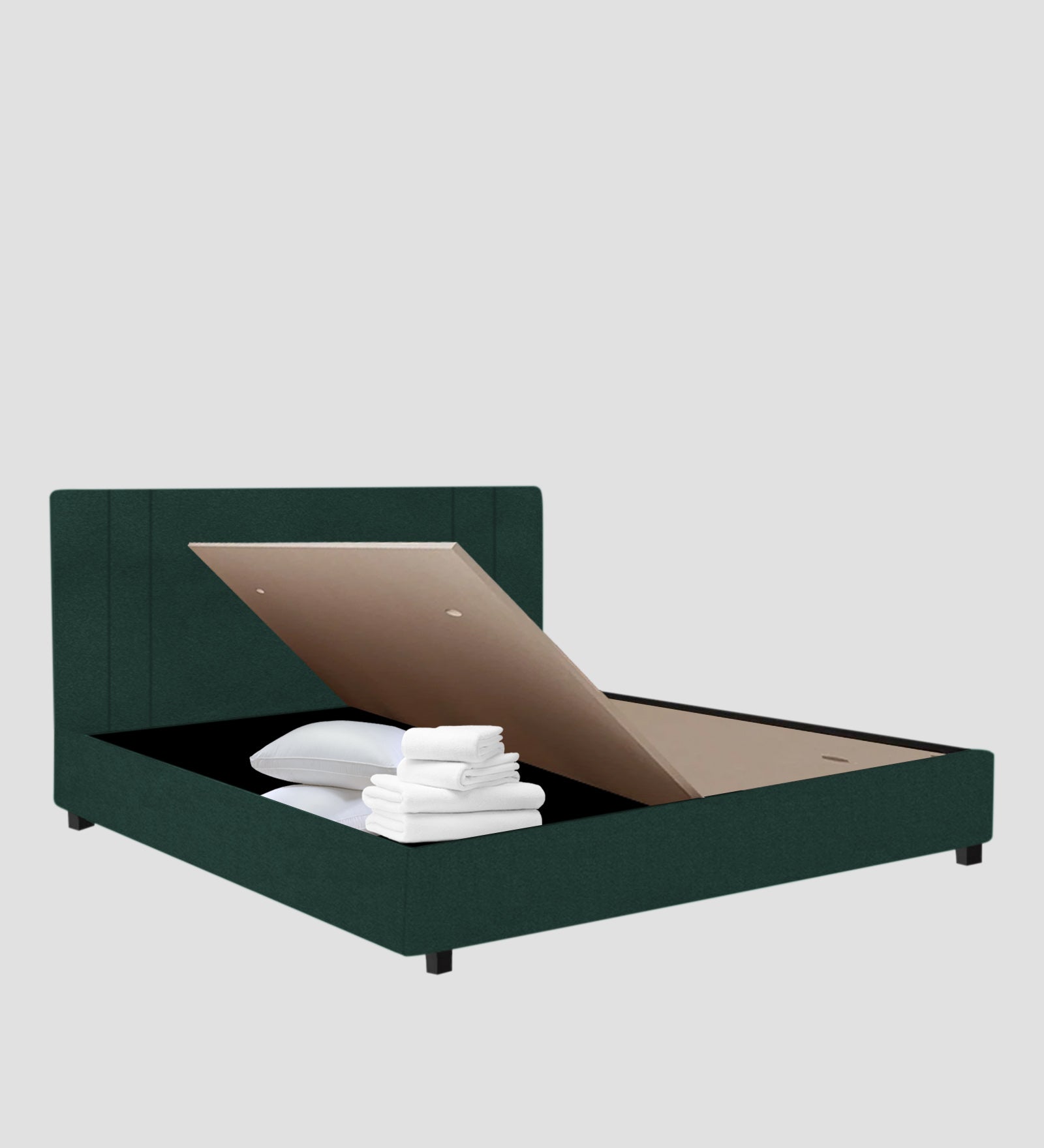 Asyra Velvet Queen Size Bed in Forest Green Colour With Box Storage - Febonic Living