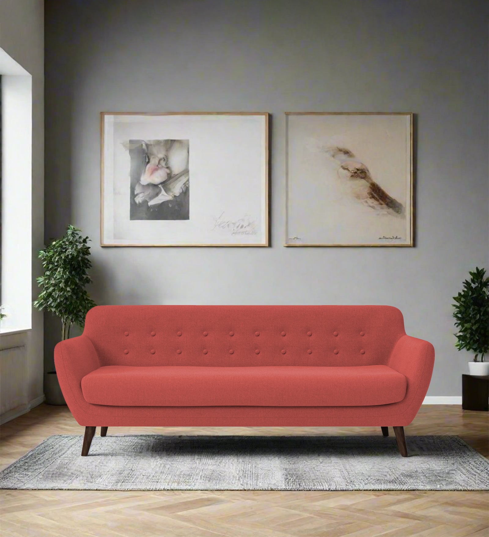 Goofy Fabric 3 Seater Sofa In Salmon Pink Colour - Febonic Living