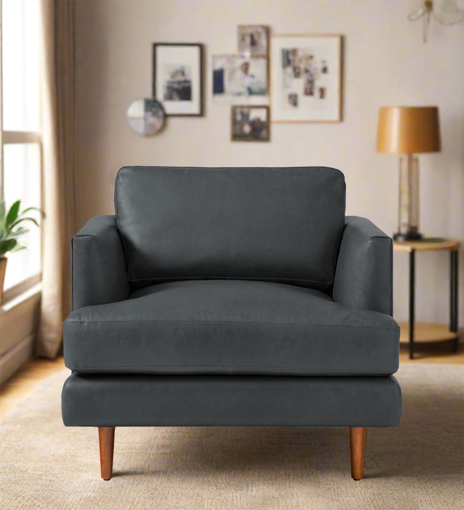 Sterio Leatherette 1 Seater Sofa In Pepper Grey Colour - Febonic Living