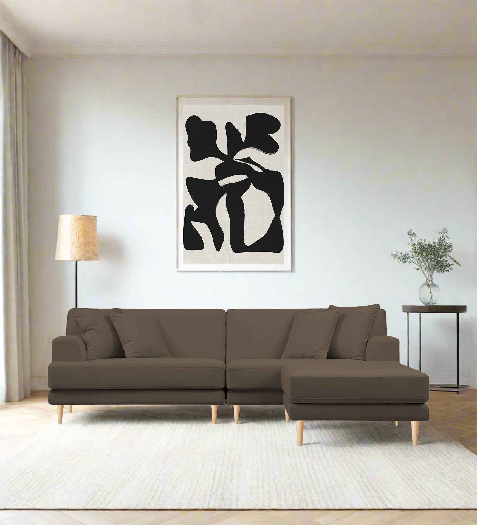 Woody Fabric LHS Sectional Sofa (3+Lounger) In Broco Dust Colour - Febonic Living