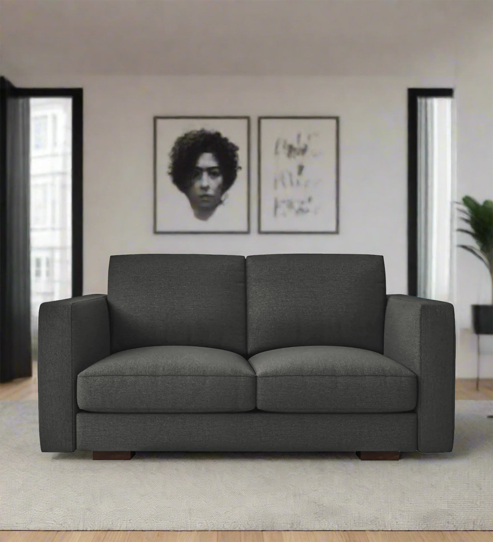 Messy Fabric 2 Seater Sofa In Charcoal Grey Colour - Febonic Living