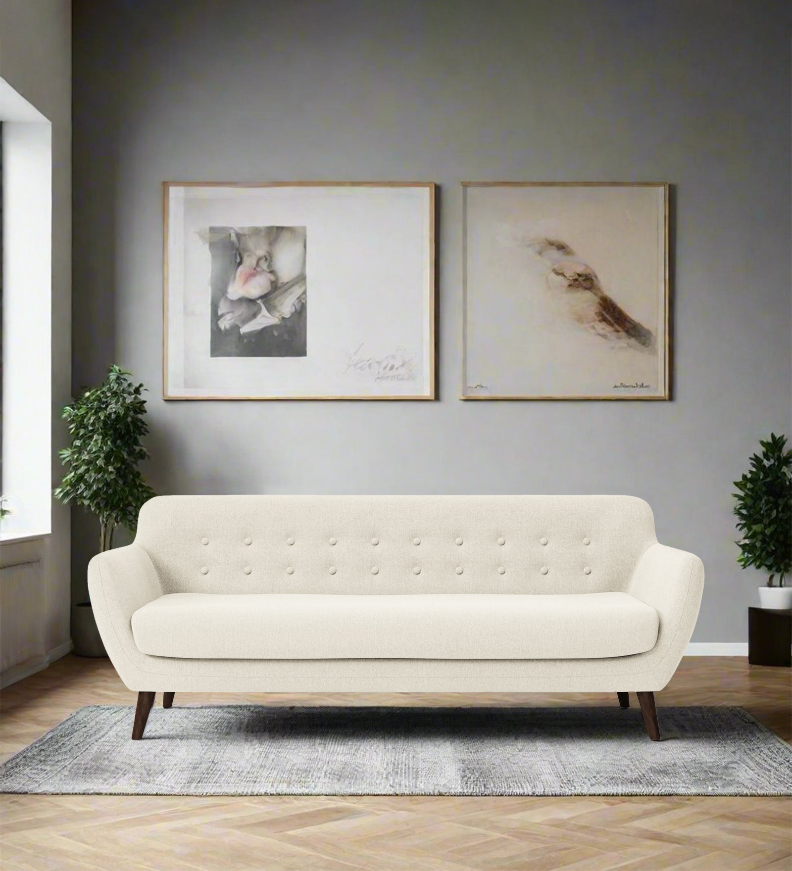 Goofy Fabric 3 Seater Sofa In Ivory Cream Colour - Febonic Living