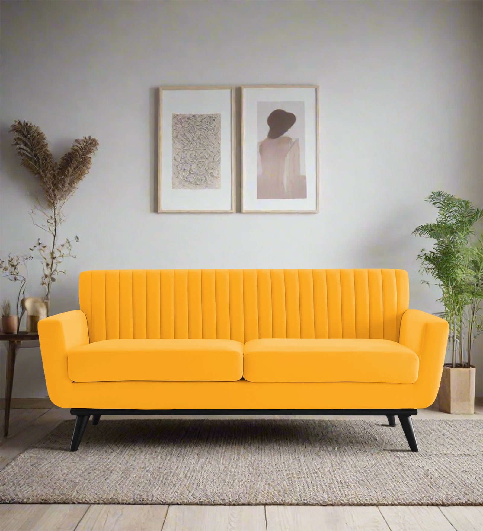 Tucker Velvet 2 Seater Sofa In Safforn Yellow Colour - Febonic Living