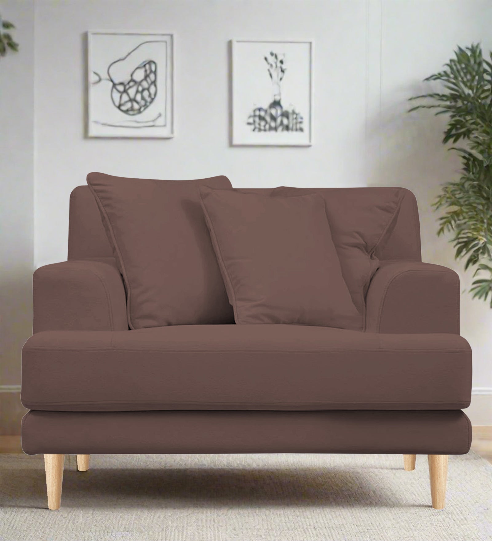 Woody Fabric 1 Seater Sofa In Berry Wine Colour - Febonic Living