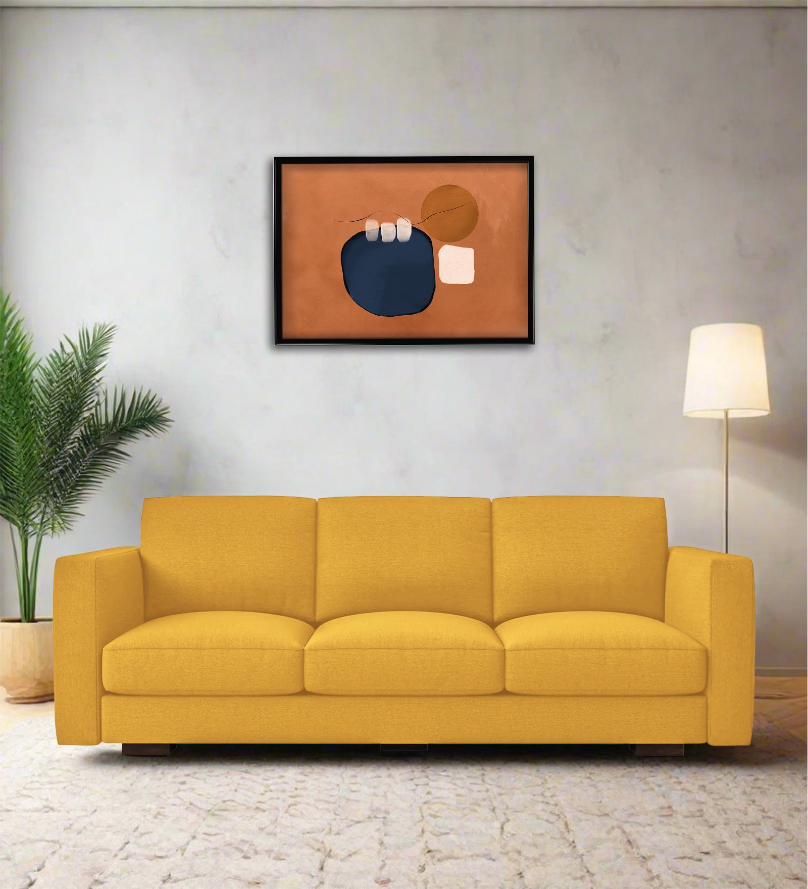Messy Fabric 3 Seater Sofa In Bold Yellow Colour - Febonic Living