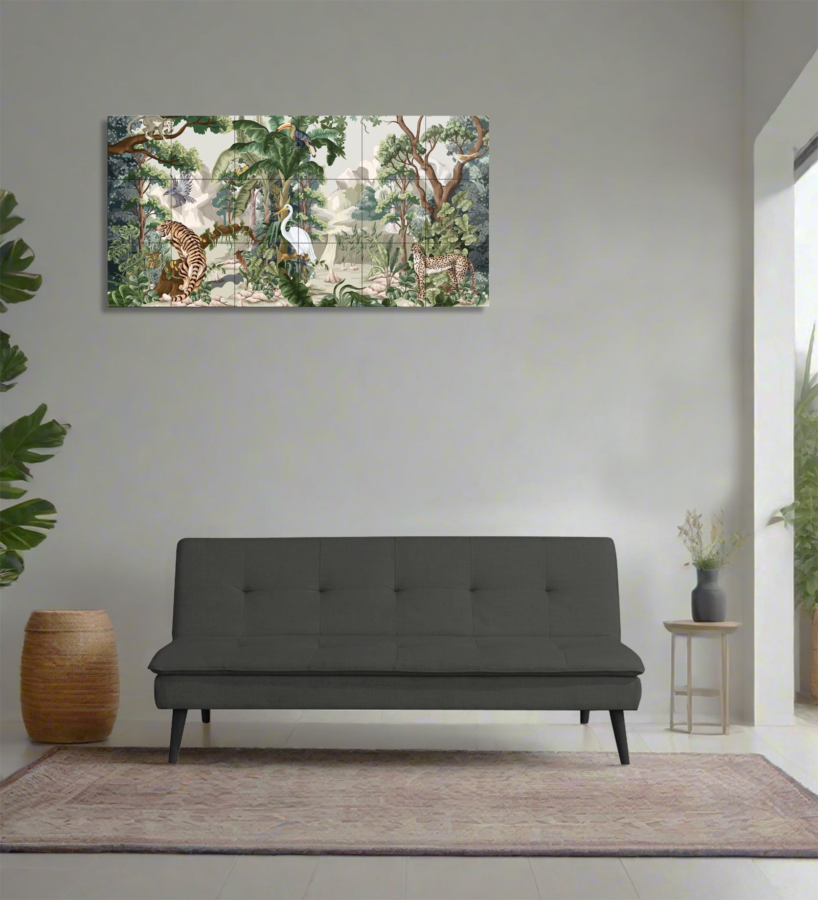 Toner Fabric 3 Seater Convertible Sofa Cum Bed In Charcoal Grey Colour - Febonic Living