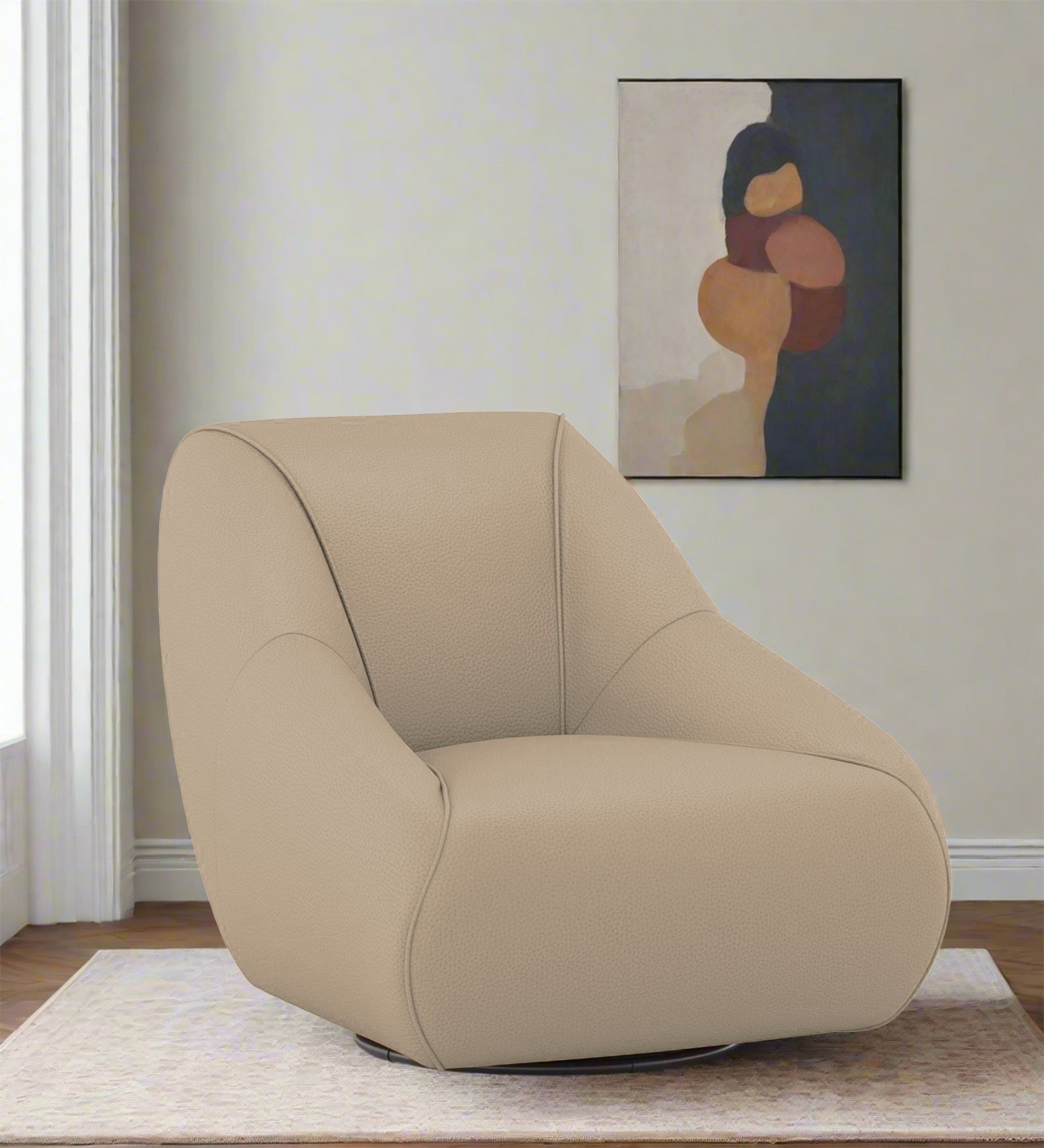 Willow Swivel Leatherette Chair - Tan Beige by Febonic Living
