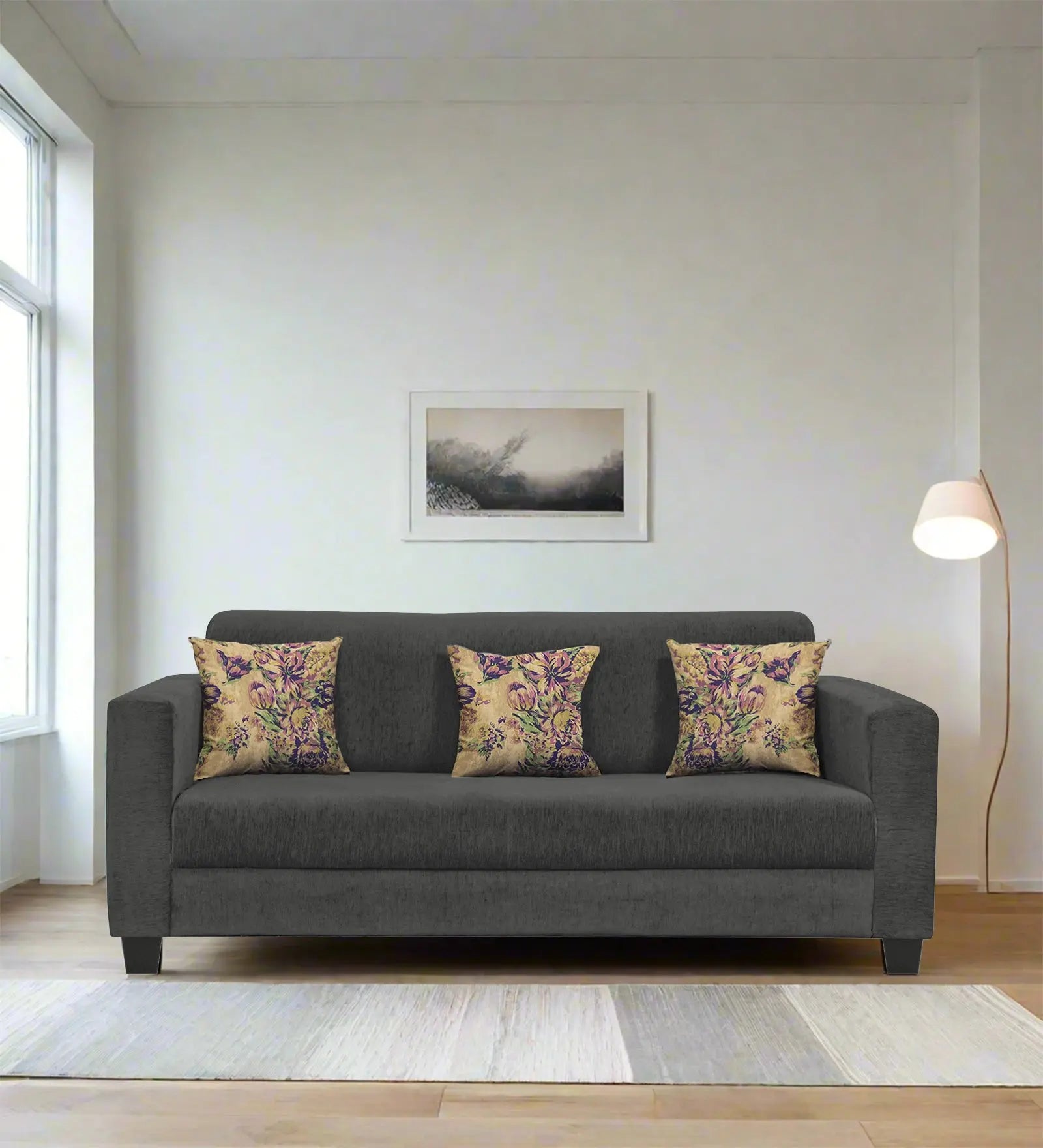 Lipu Fabric 3 Seater Sofa In Charcoal Grey Colour Febonic Living