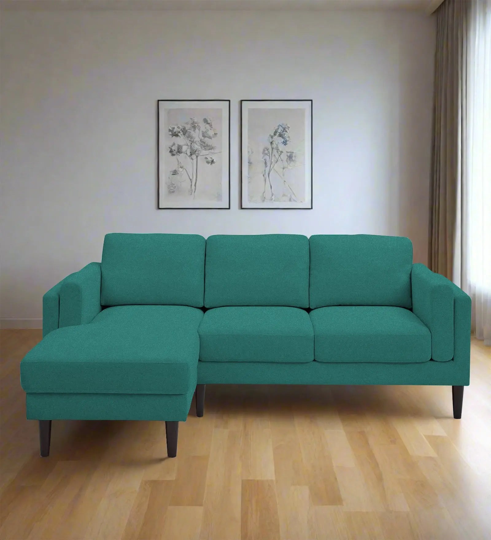 Creata Fabric RHS Sectional Sofa (2+Lounger) In Sea Green Colour Febonic Living
