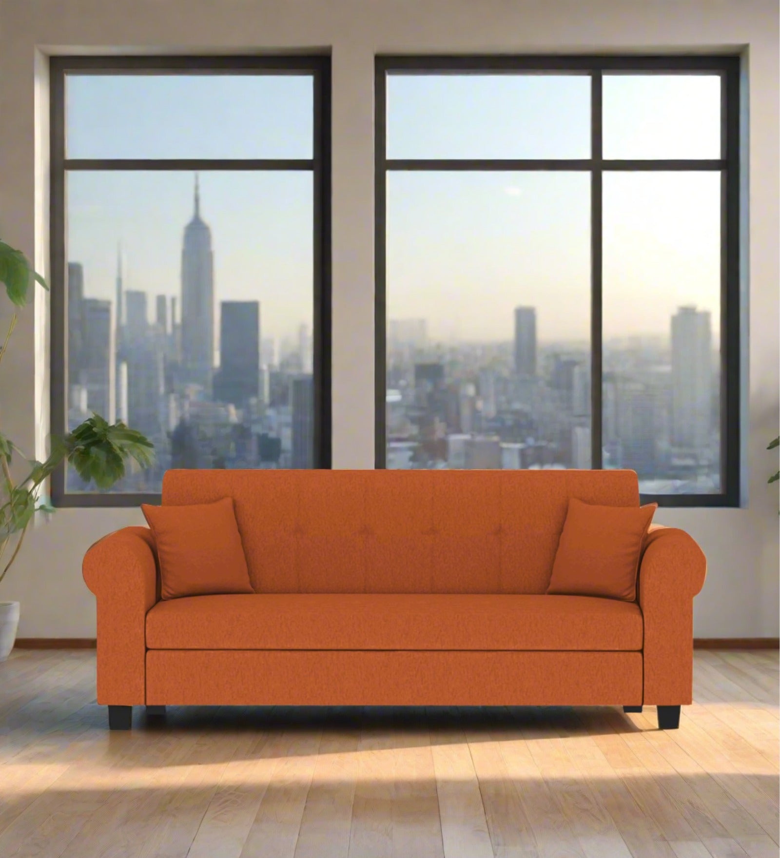 Derado Fabric 3 Seater Sofa In Vivid Orange Colour - Febonic Living