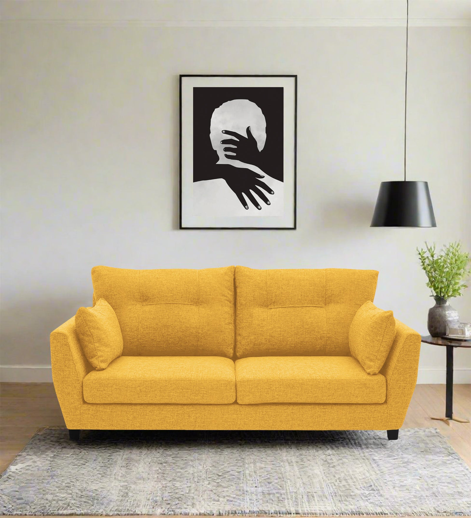 Mario Fabric 2 Seater Sofa In Bold Yellow Colour - Febonic Living