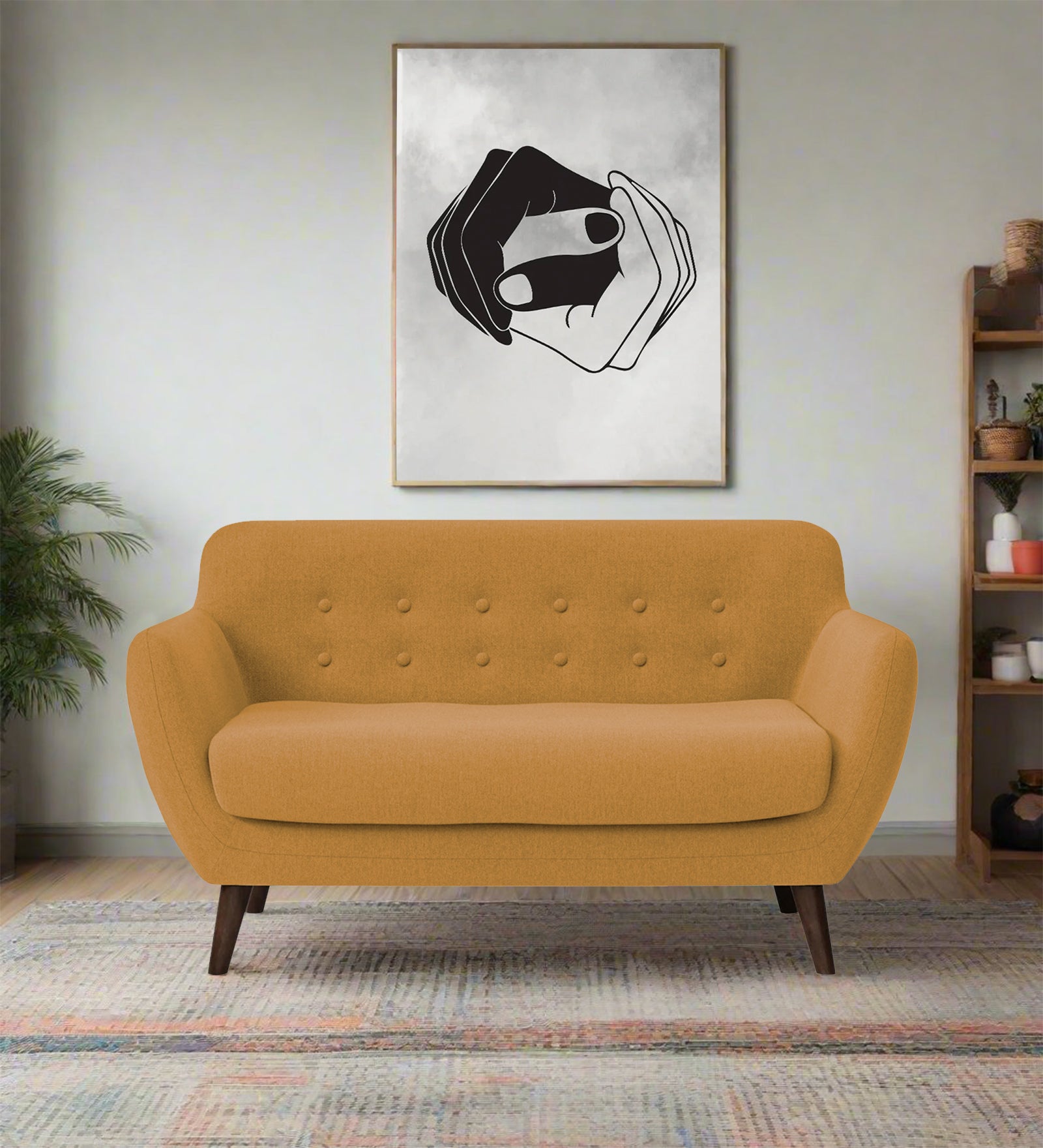 Goofy Fabric 2 Seater Sofa In Corn Yellow Colour - Febonic Living