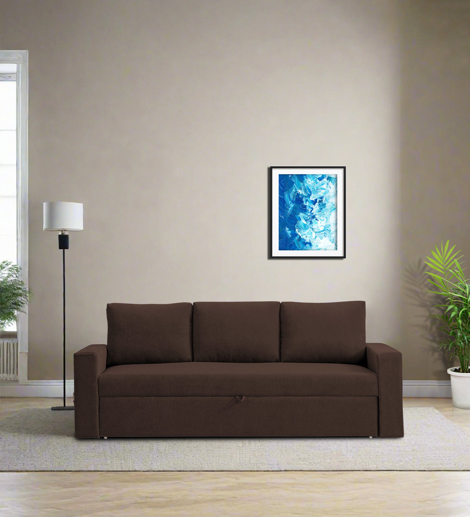 Kara Fabric 3 Seater Pull Out Sofa Cum Bed In Coffee Brown Colour - Febonic Living