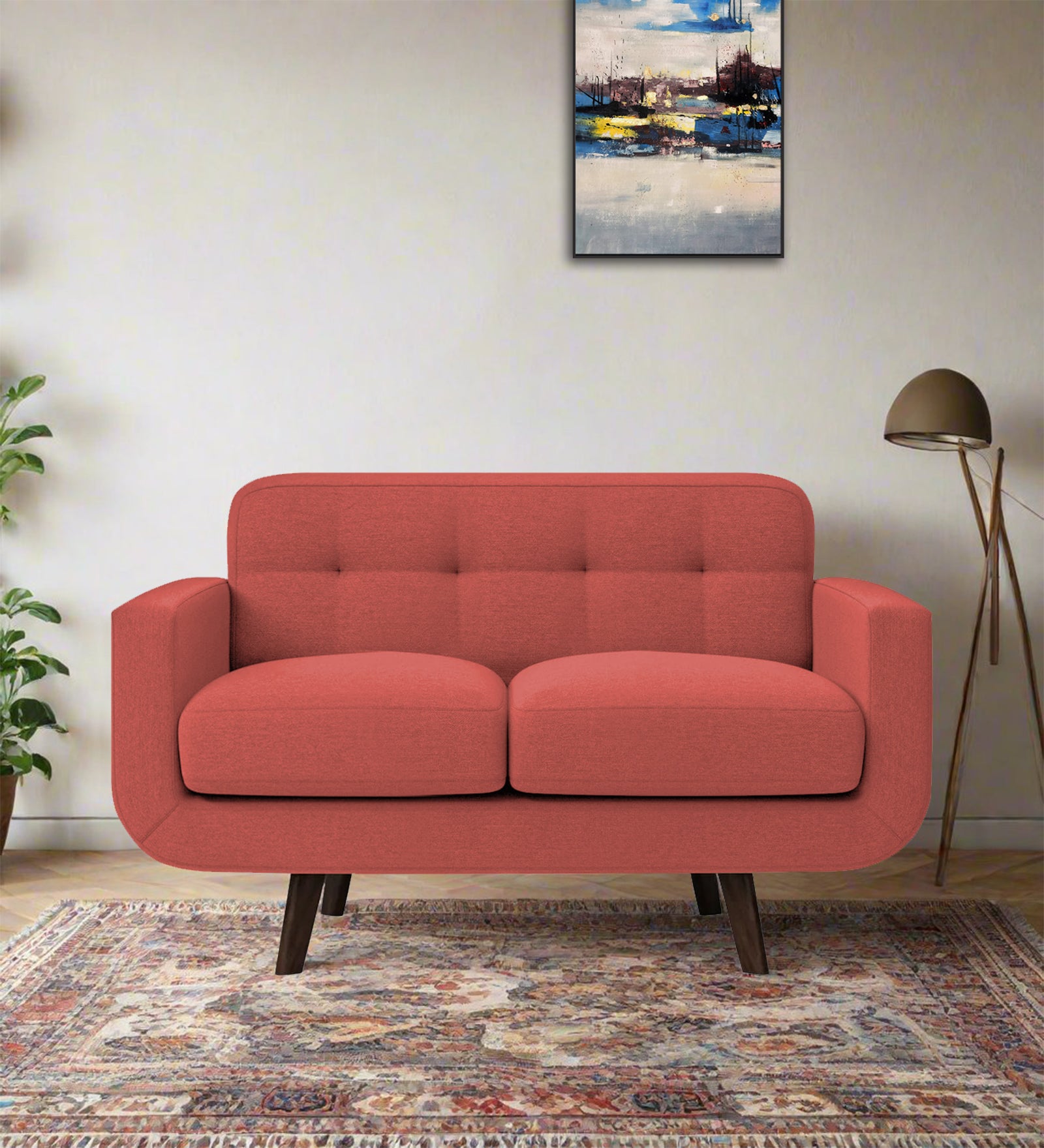 Marsela Fabric 2 Seater Sofa In Salmon Pink Colour - Febonic Living