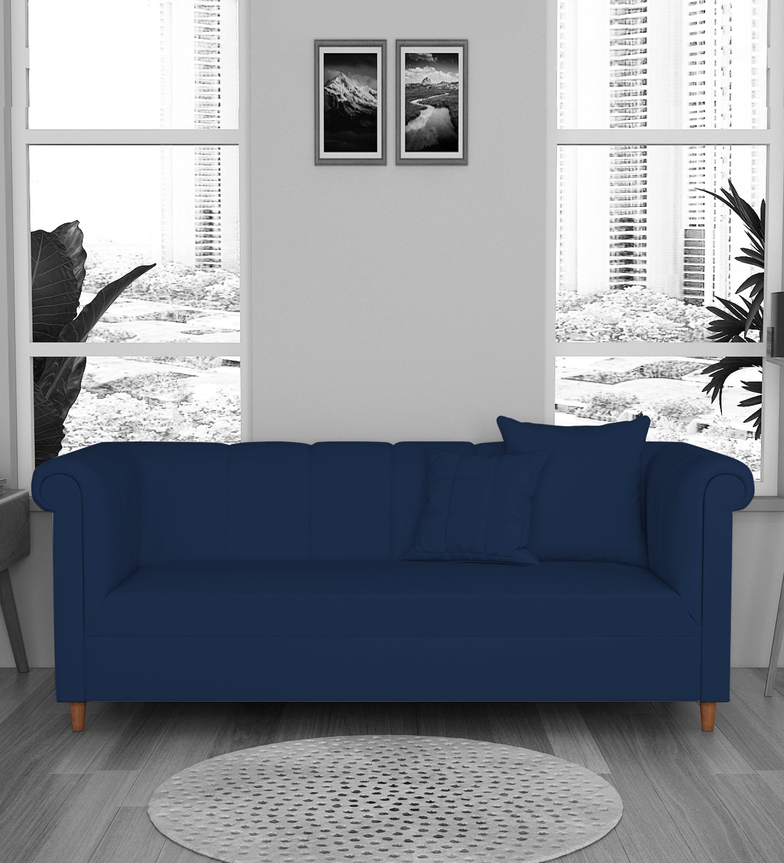 Rubi Velvet 3 Seater Sofa In Imperial Blue Colour - Febonic Living