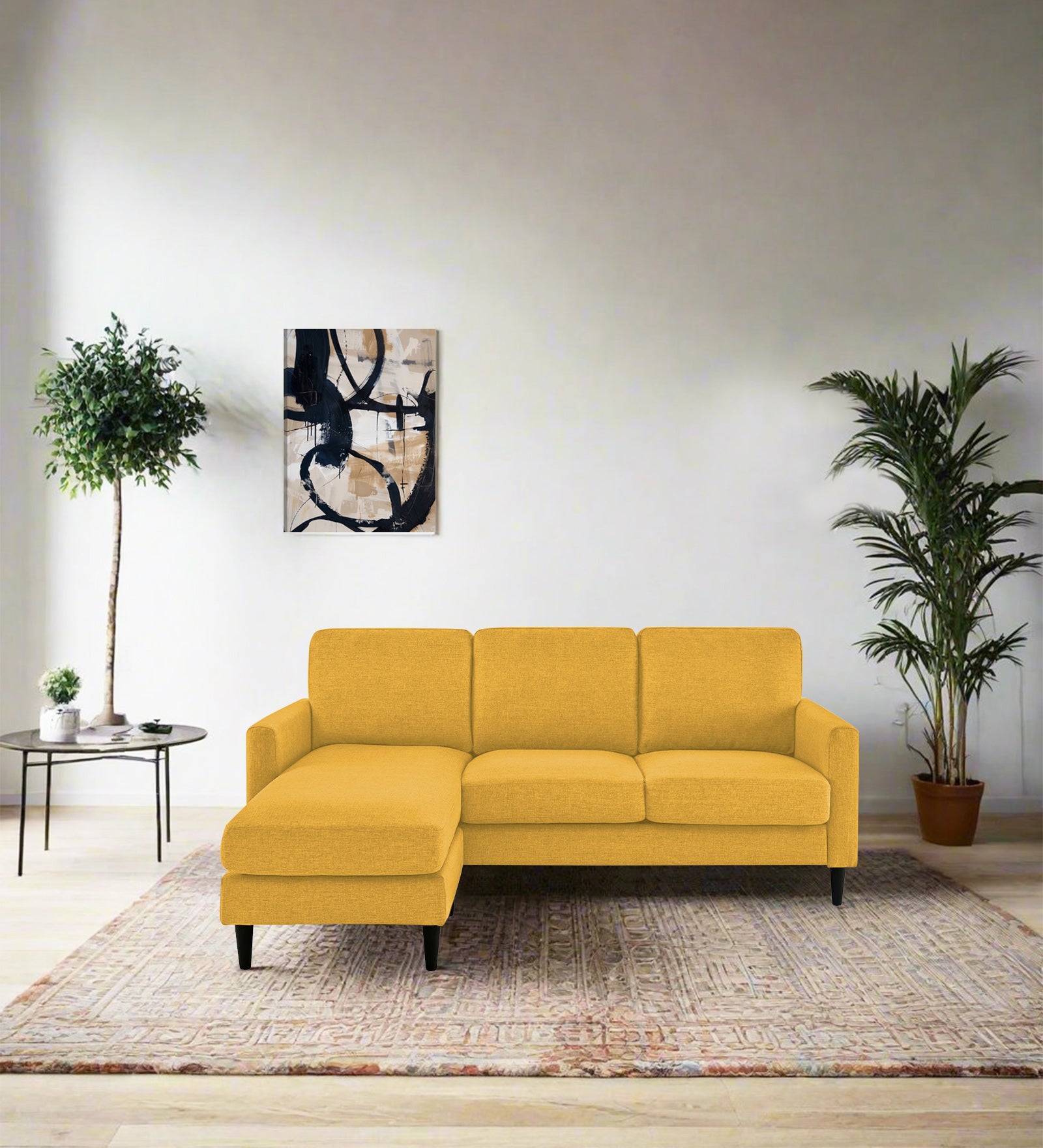 Romie Fabric RHS Sectional Sofa (2+Lounger) In Bold Yellow Colour - Febonic Living