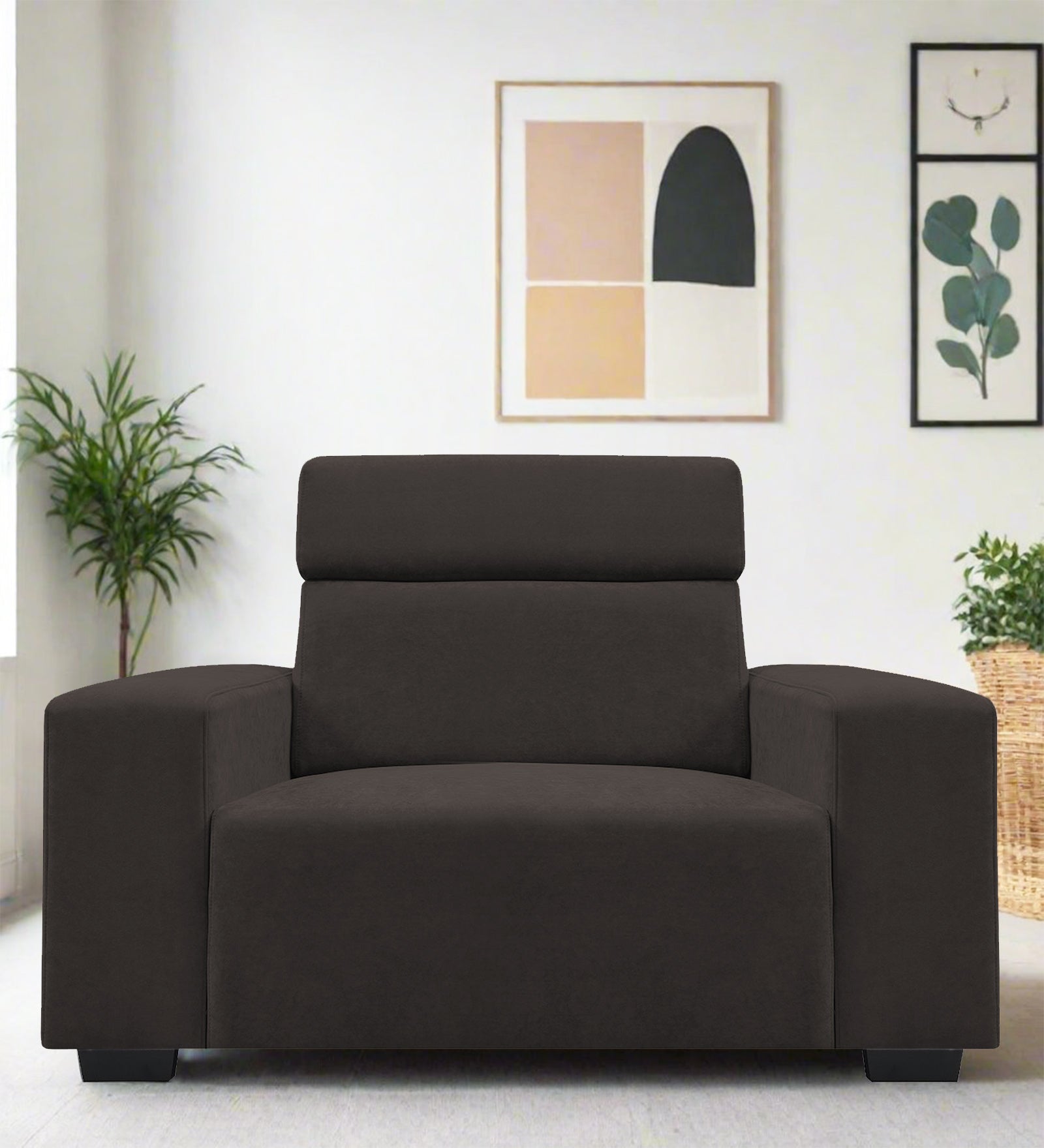 Hiro Fabric 1 Seater Sofa In Coal Brown Colour - Febonic Living