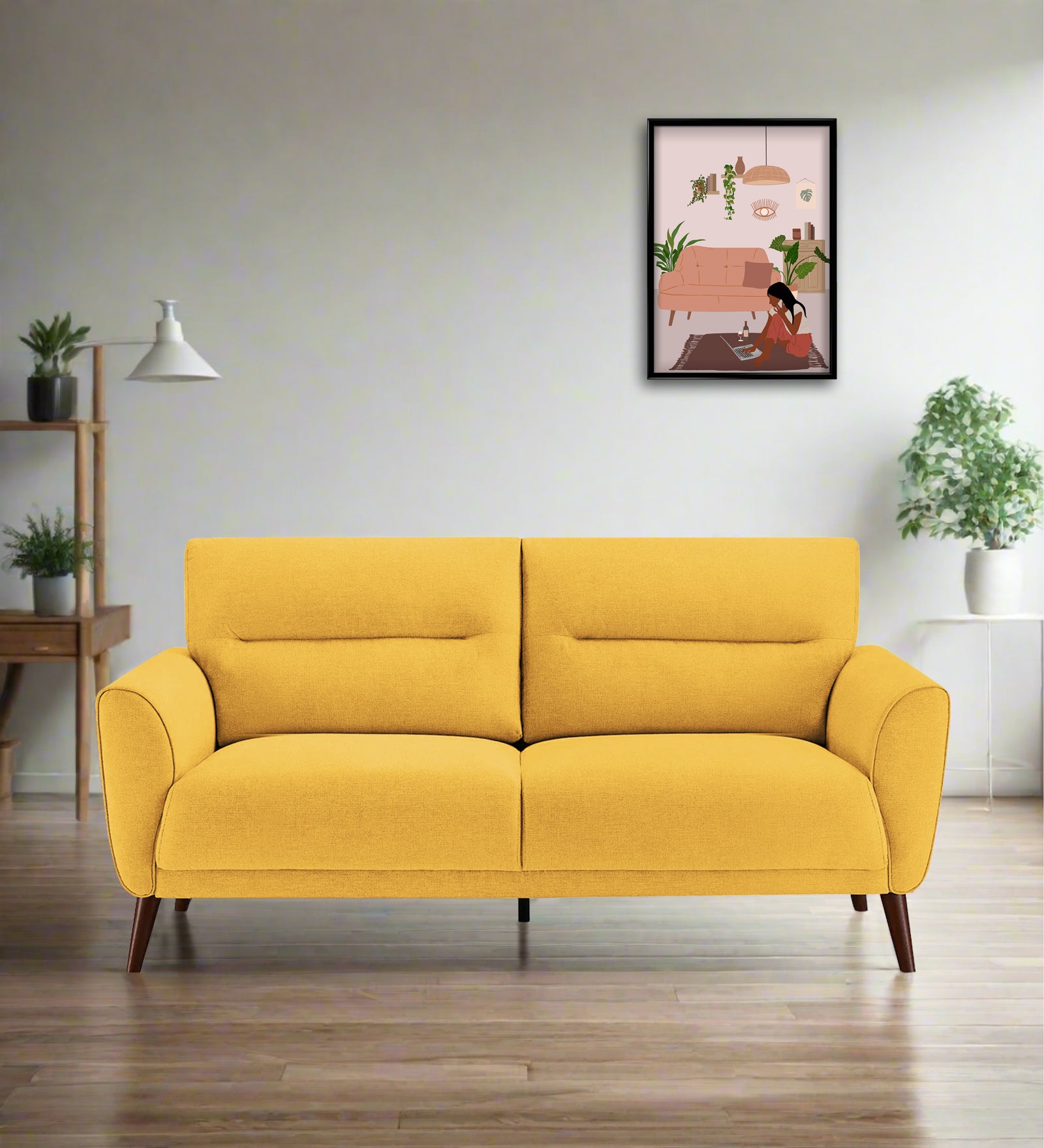 Castro Fabric 2 Seater Sofa In Bold Yellow Colour - Febonic Living