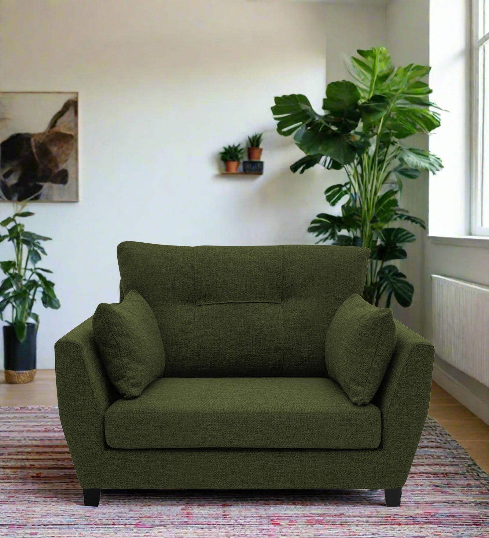 Mario Fabric 1 Seater Sofa In Olive Green Colour - Febonic Living