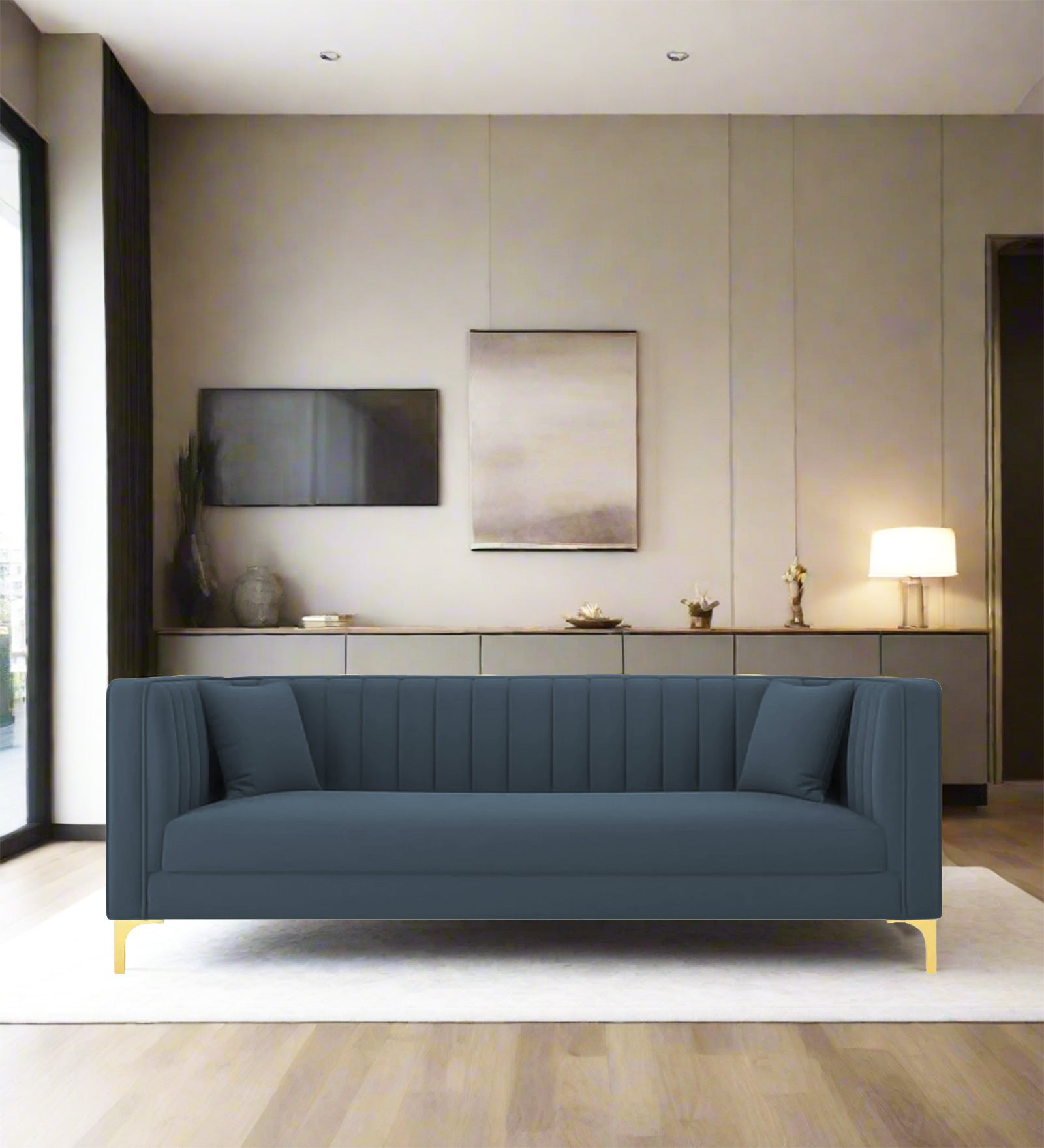 Saban Velvet 3 Seater Sofa in Oxford blue Colour - Febonic Living