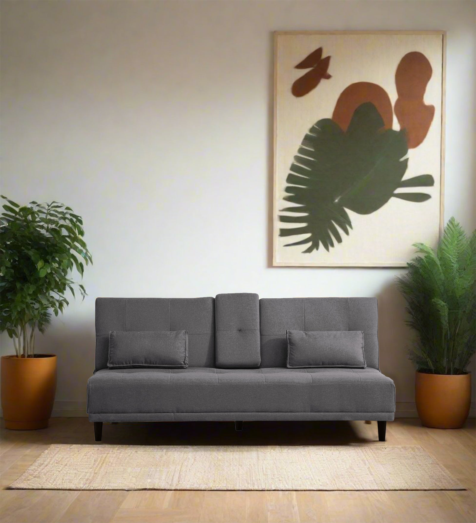 Jerry Fabric 3 Seater Convertible Sofa Cum Bed In Sudo Grey Colour - Febonic Living