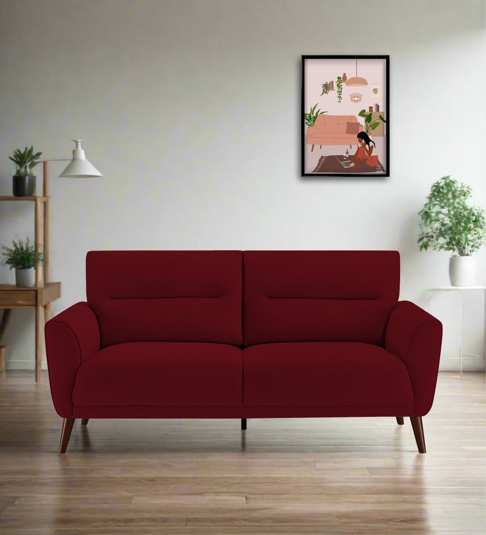 Castro Fabric 2 Seater Sofa In Ruby Red Colour - Febonic Living
