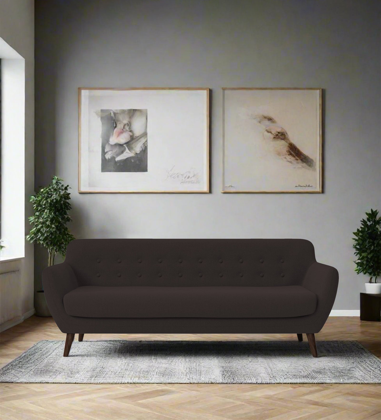 Goofy Fabric 3 Seater Sofa In Pebble Brown Colour - Febonic Living