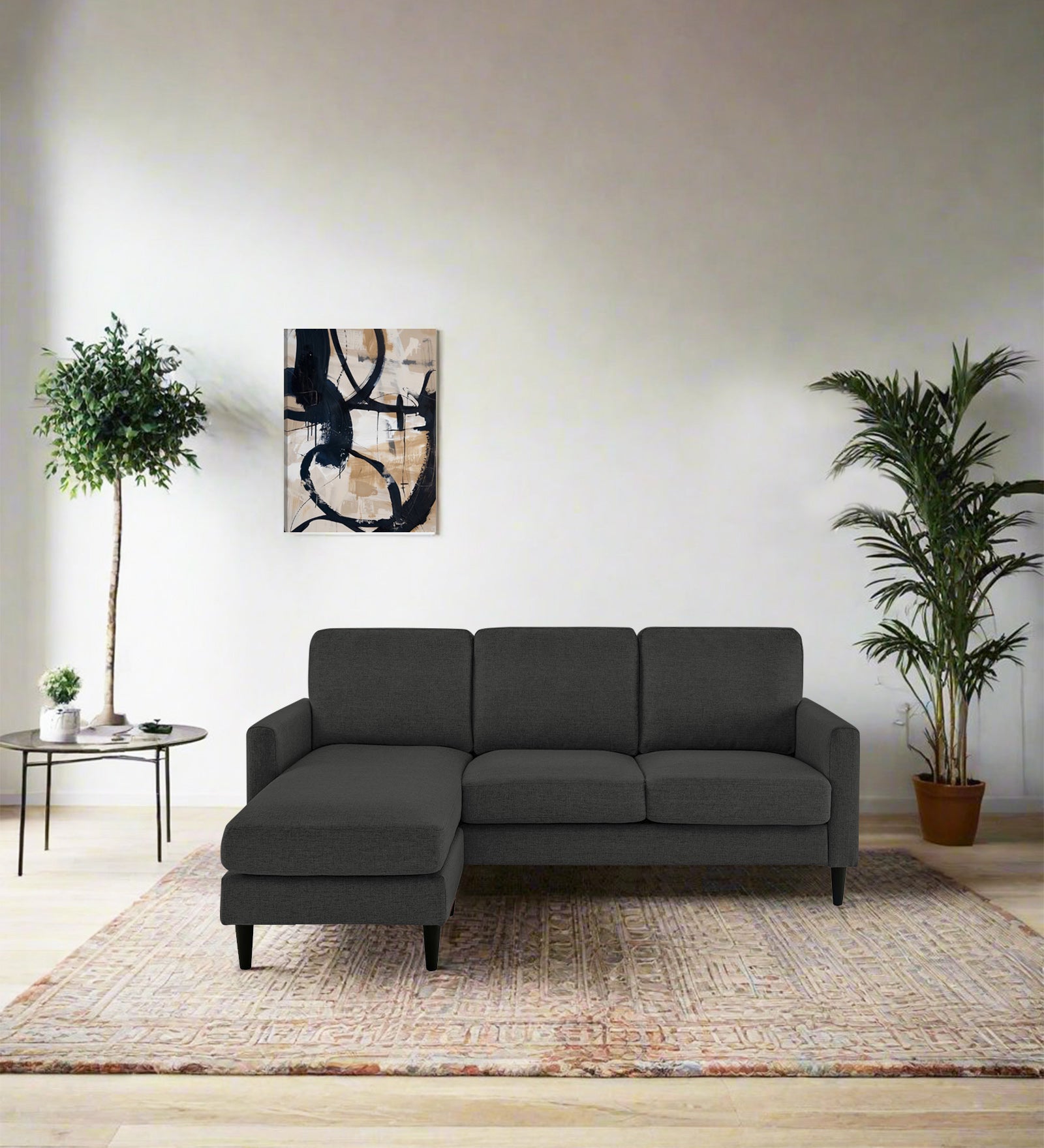 Romie Fabric RHS Sectional Sofa (2+Lounger) In Charcoal Grey Colour - Febonic Living
