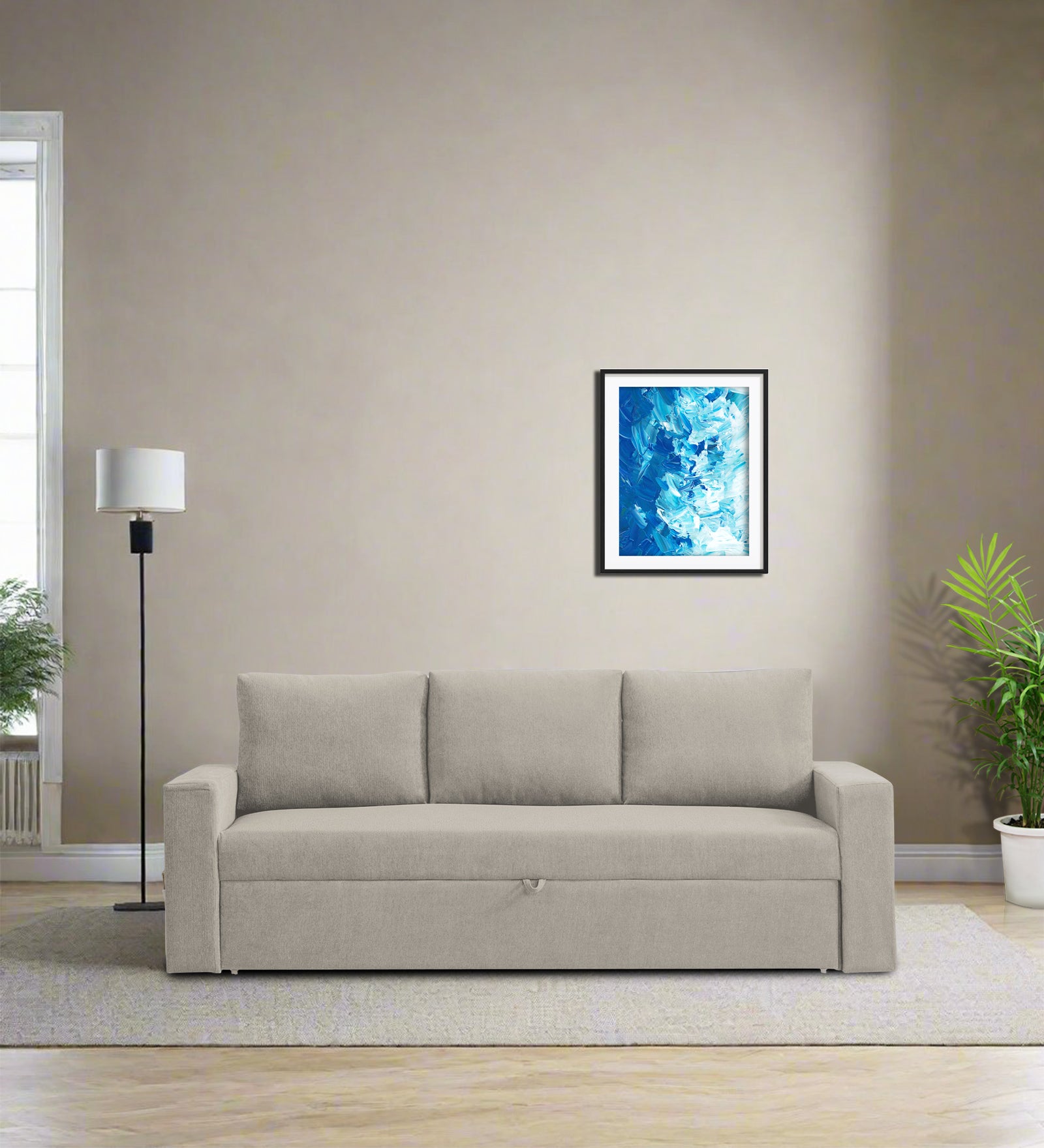 Kara Fabric 3 Seater Pull Out Sofa Cum Bed In Ash Grey Colour - Febonic Living