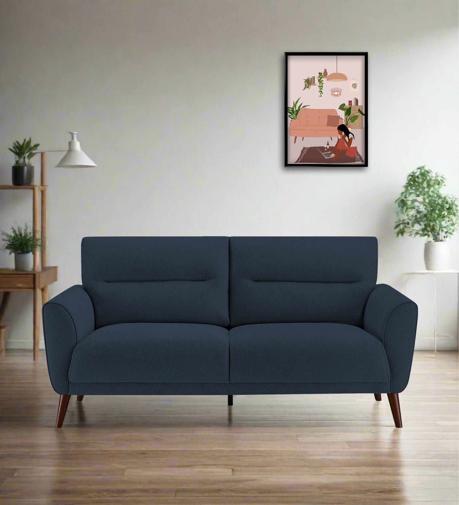 Castro Fabric 2 Seater Sofa In Denim Blue Colour - Febonic Living