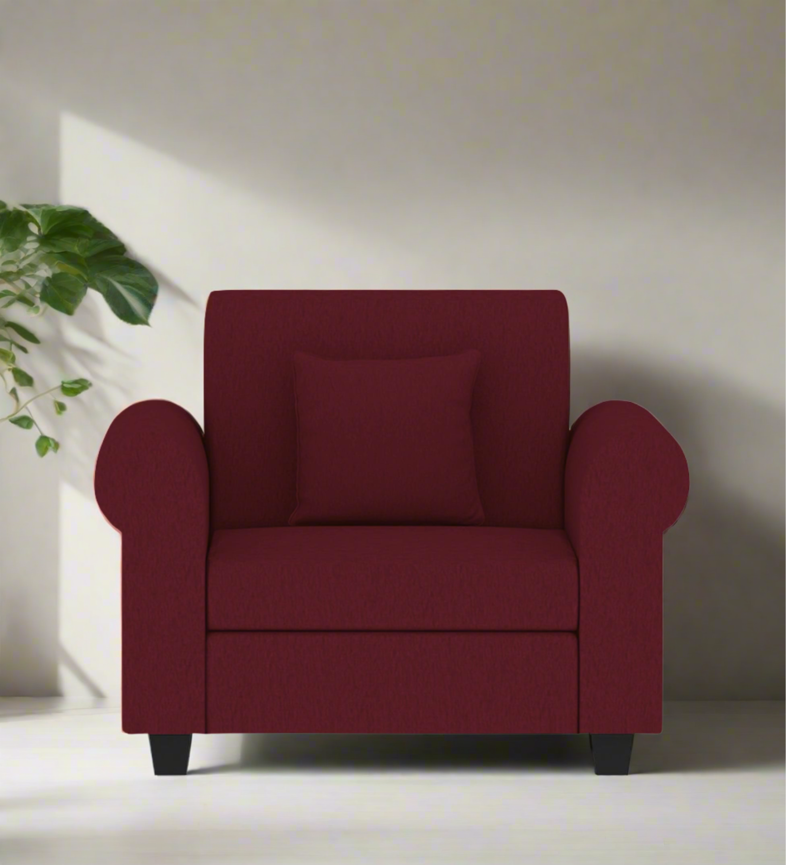 Derado Fabric 1 Seater Sofa In Blood Maroon Colour - Febonic Living