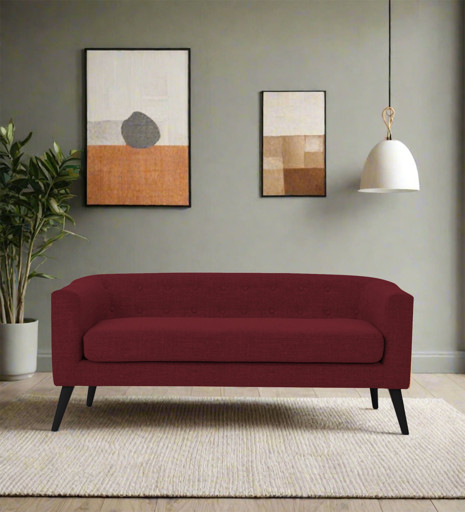Casper Fabric 3 Seater Sofa In Blood Maroon Colour - Febonic Living