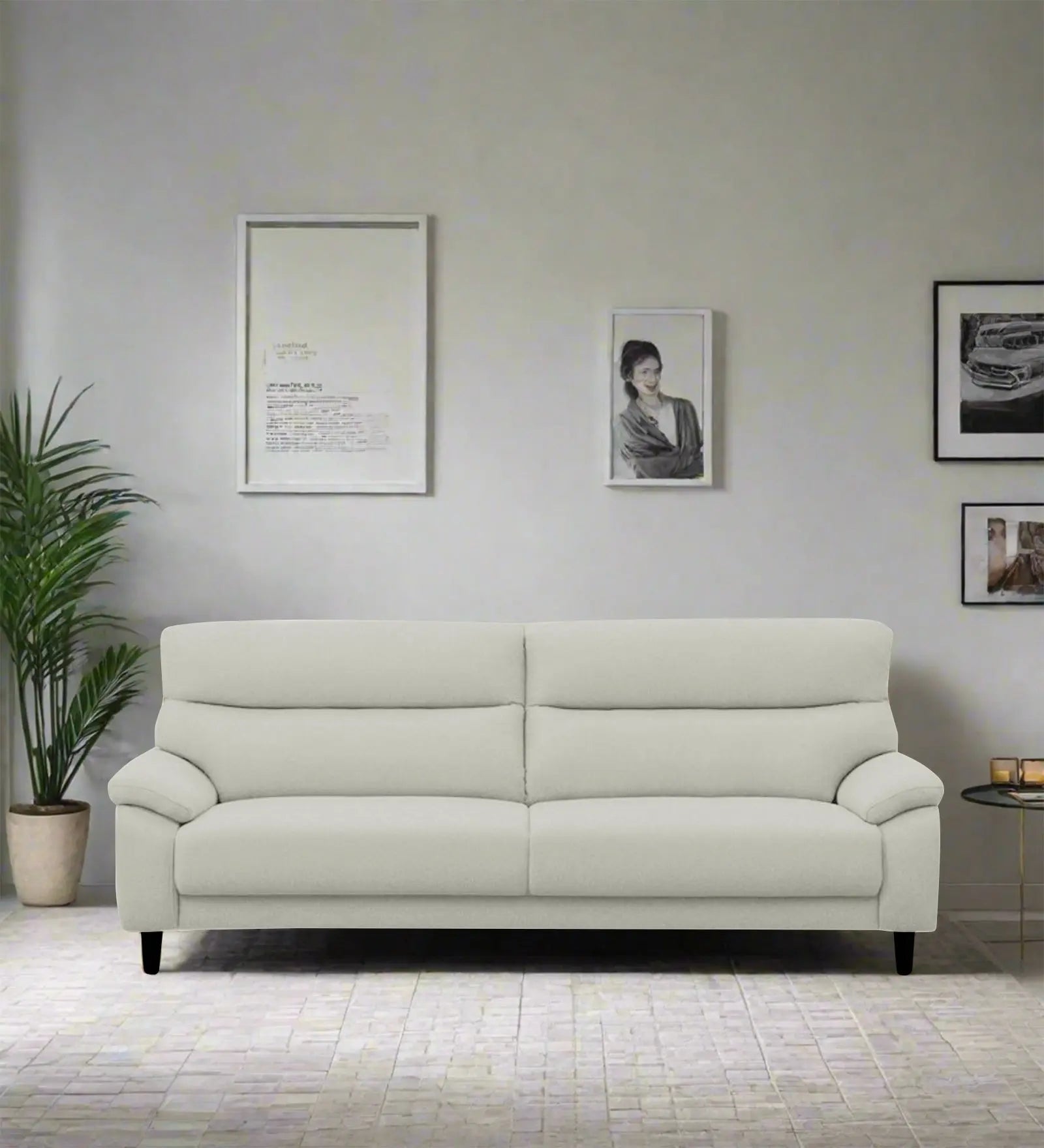 Zibby Fabric 3 Seater Sofa In Pearl White Colour Febonic Living