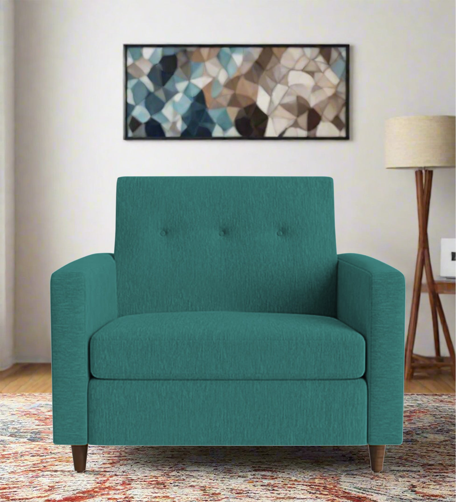 Timon Fabric 1 Seater Sofa In Sea Green Colour - Febonic Living