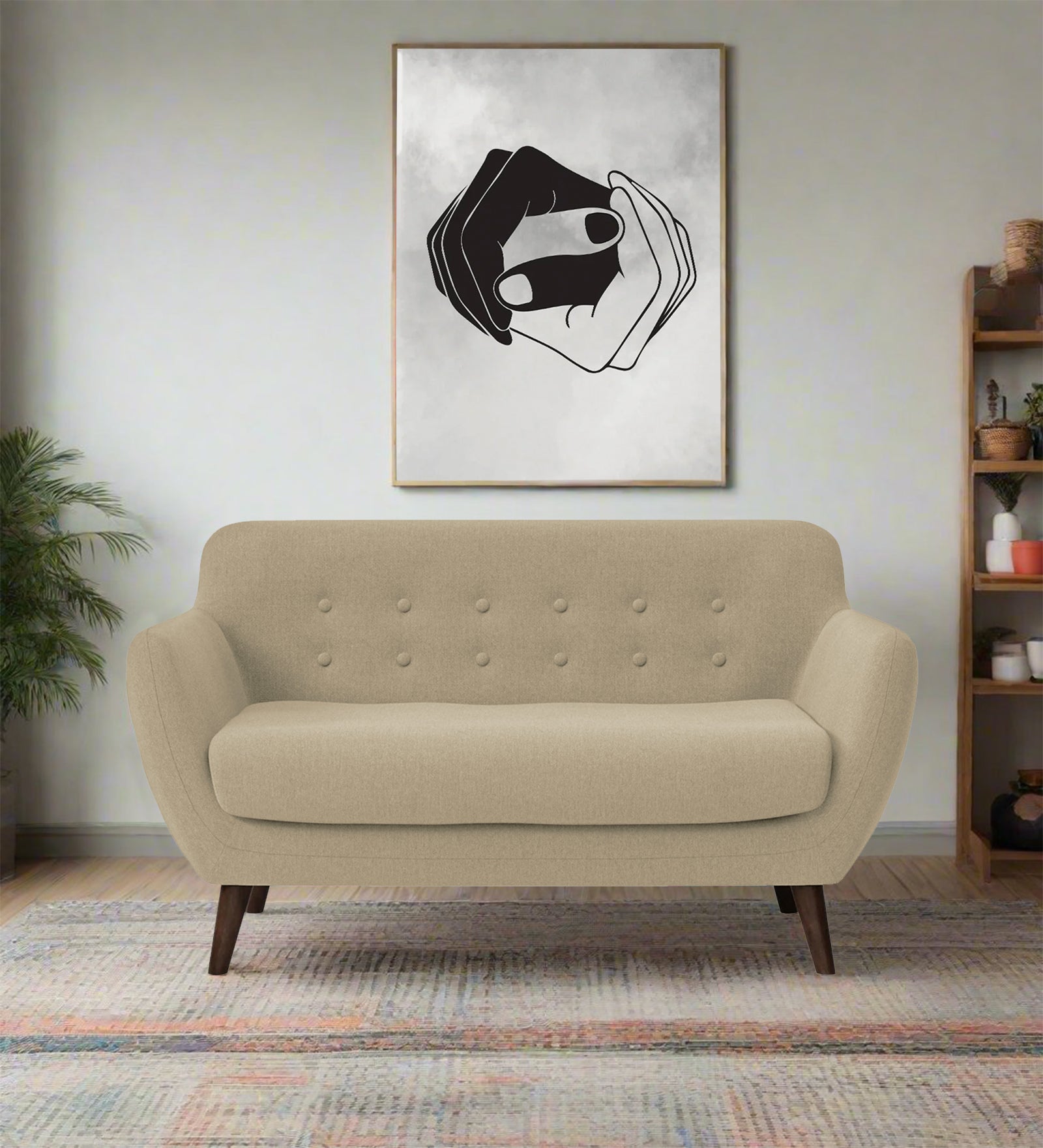 Goofy Fabric 2 Seater Sofa In Honey Beige Colour - Febonic Living