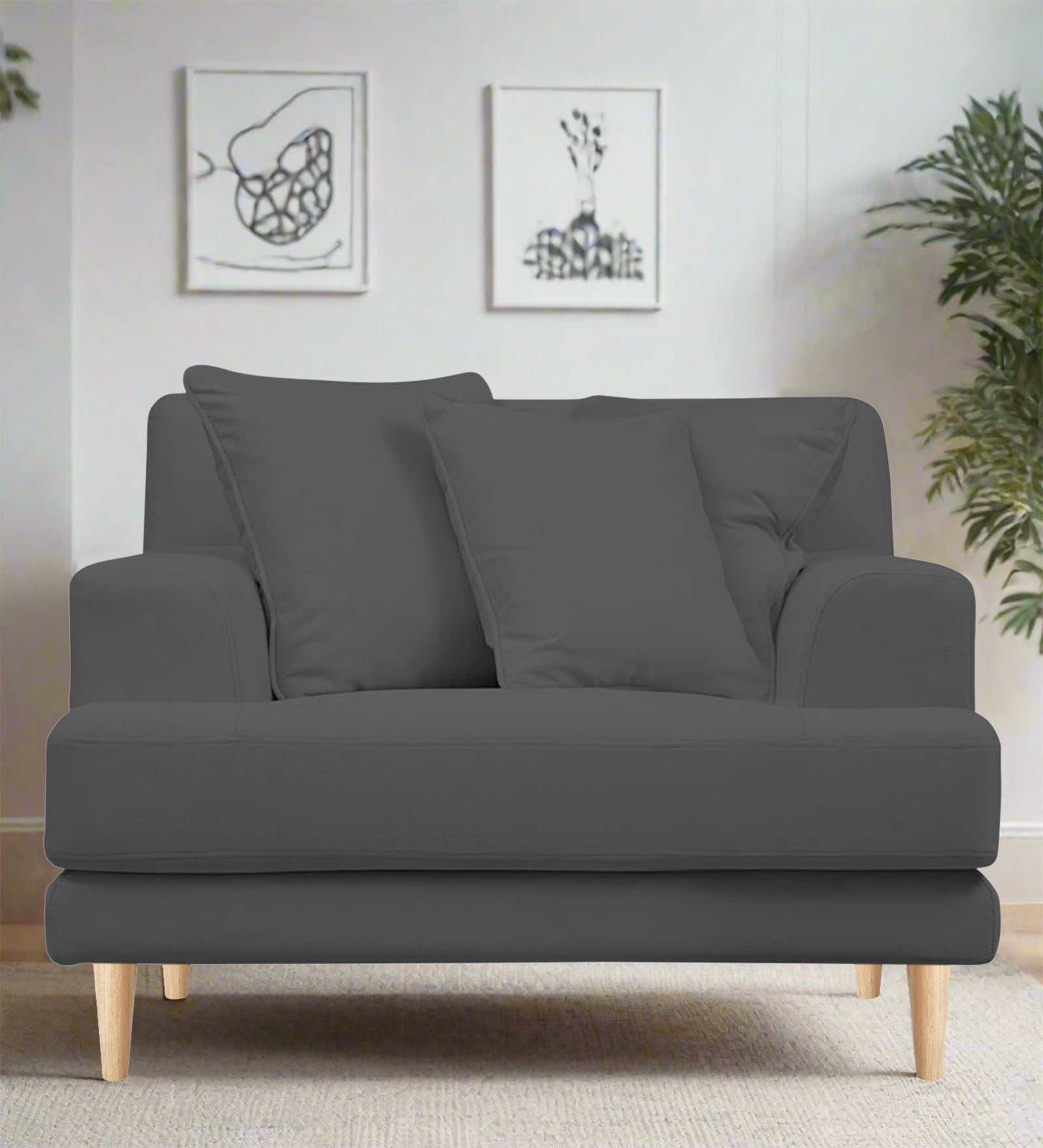 Woody Fabric 1 Seater Sofa In Pure Grey Colour - Febonic Living