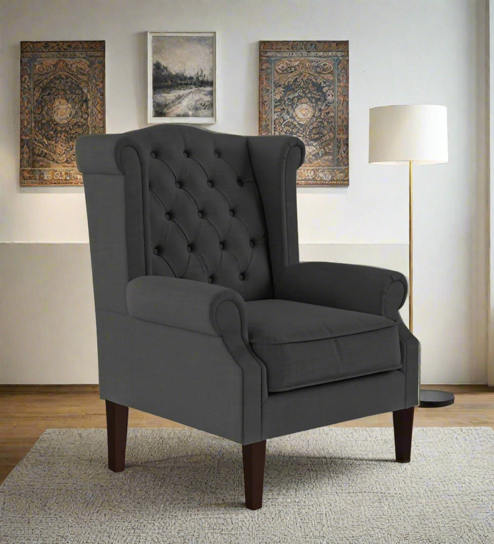 Neyub Fabric Wing Chair In Charcoal Grey Colour - Febonic Living