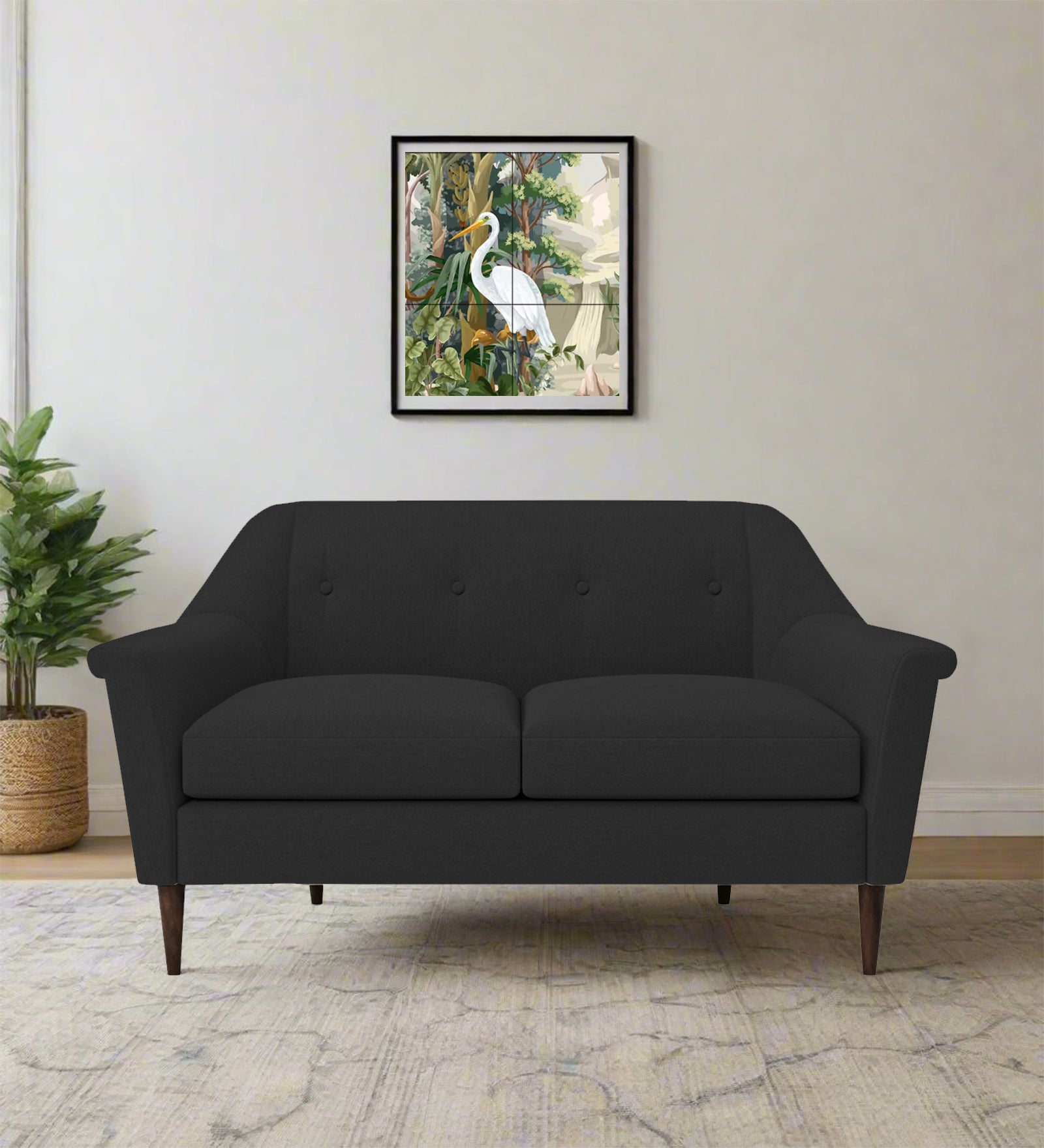Homer Fabric 2 Seater Sofa In Bitter Black Colour - Febonic Living