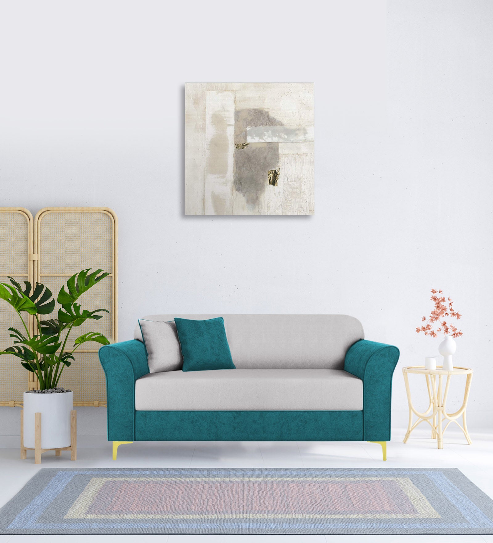 Jordan Velvet 2 Seater Sofa In PineGreen And Concreate Grey Colour - Febonic Living